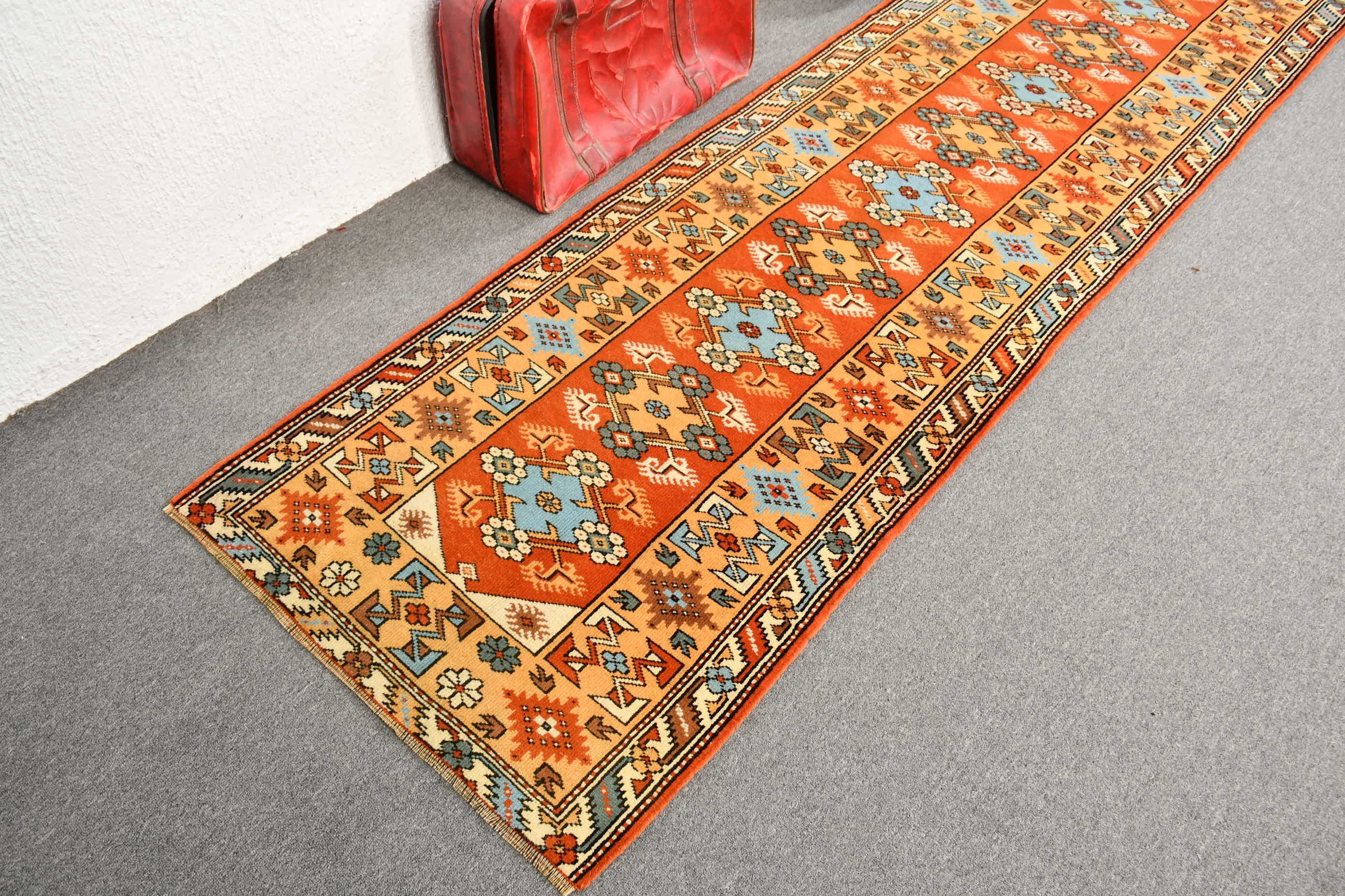 Turkish Rugs, Bohemian Rug, 2.7x10.9 ft Runner Rug, Vintage Rug, Hallway Rug, Anatolian Rugs, Kitchen Rug, Red Oushak Rugs, Home Decor Rugs