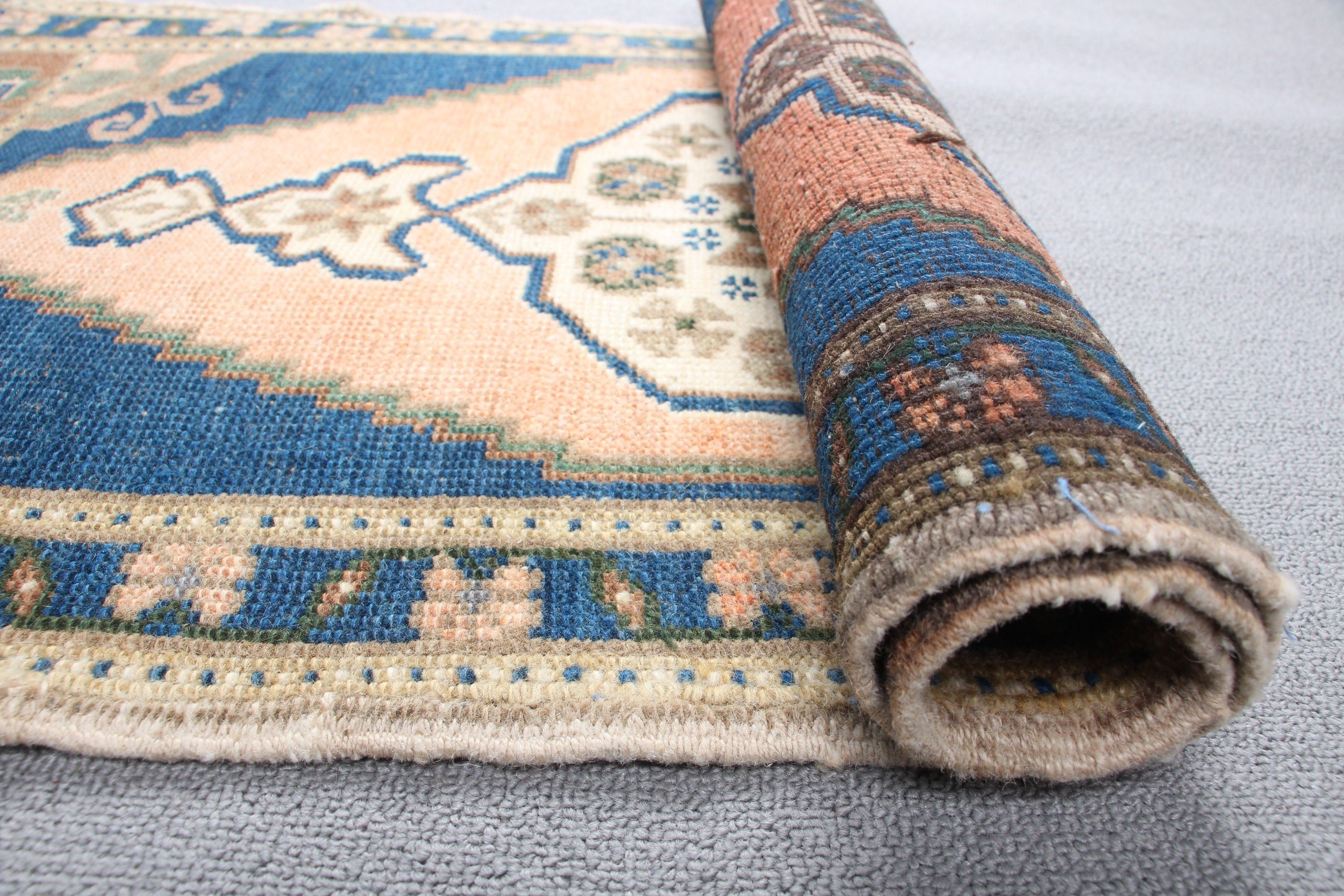 1.7x3.3 ft Small Rugs, Vintage Rug, Rugs for Kitchen, Nursery Rug, Hand Woven Rug, Turkish Rugs, Bedroom Rugs, Blue Cool Rugs