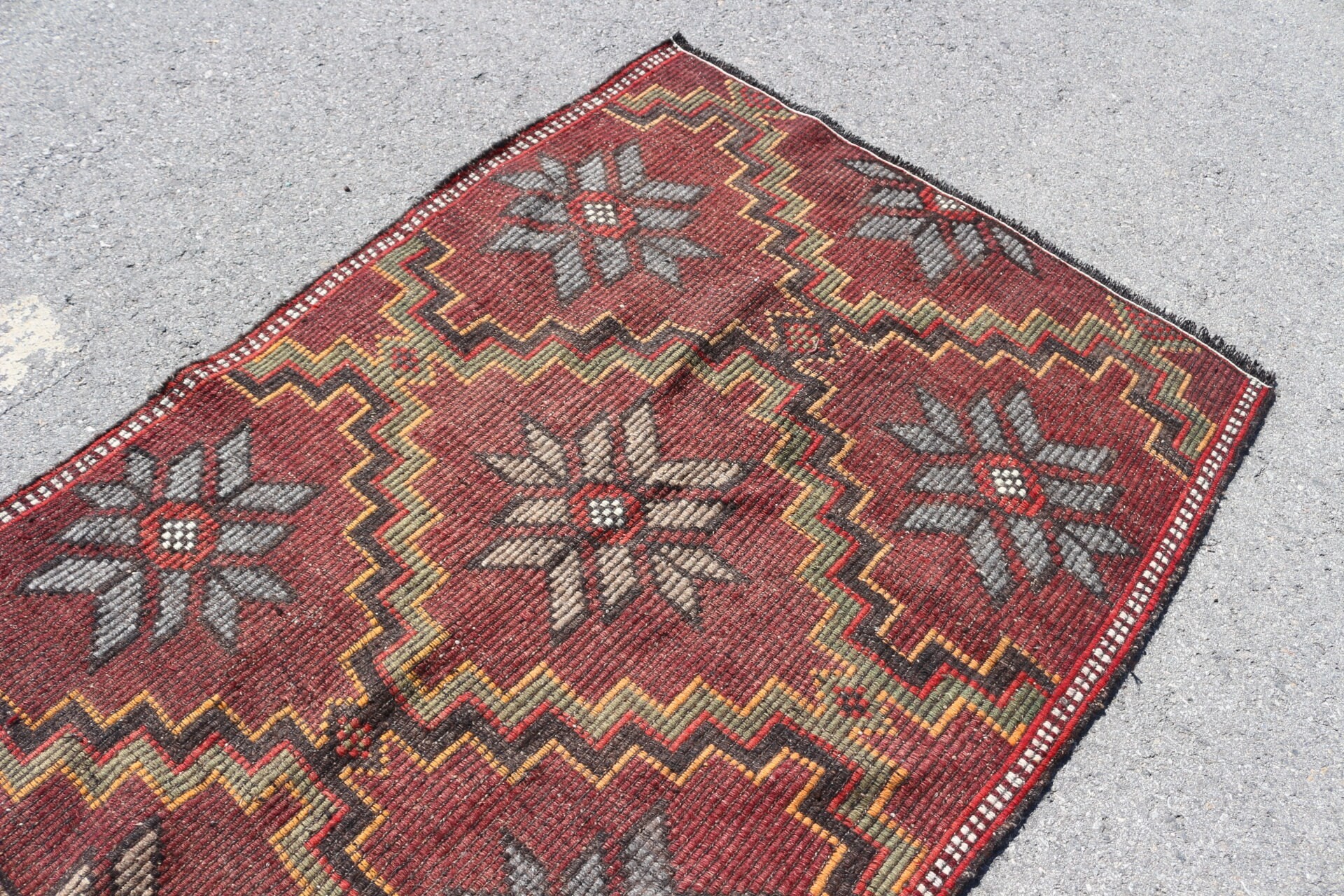 Yer Halısı, Oturma Odası Halıları, 4x9,3 ft Alan Halıları, Oushak Halıları, Yatak Odası Halısı, Türk Halısı, Kilim, Kırmızı Yün Halı, Vintage Halı, Eklektik Halılar