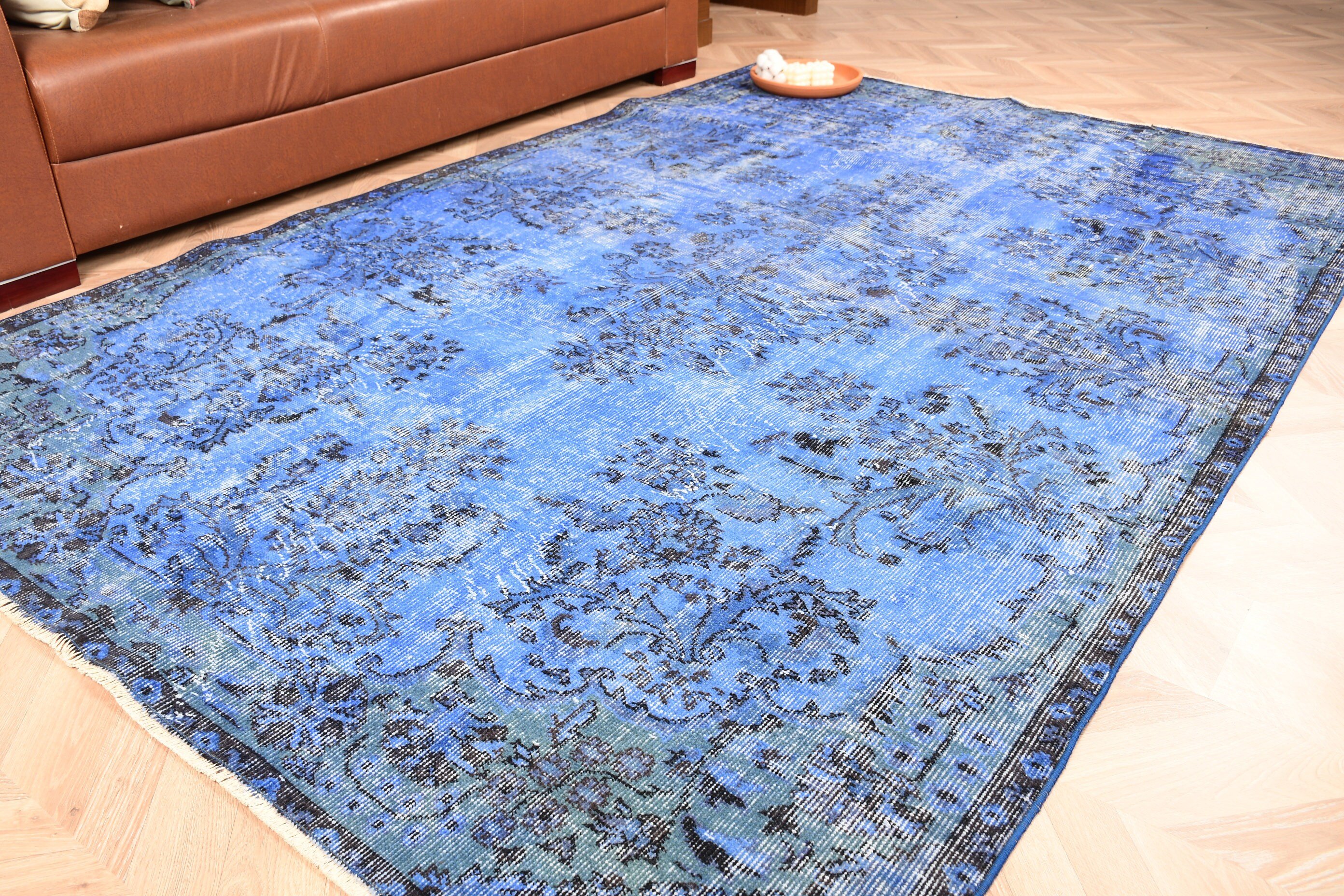 Turkish Rug, Vintage Rug, Blue Kitchen Rug, Bedroom Rug, Oushak Rug, Anatolian Rugs, Eclectic Rug, 5.6x8.8 ft Large Rug, Living Room Rugs