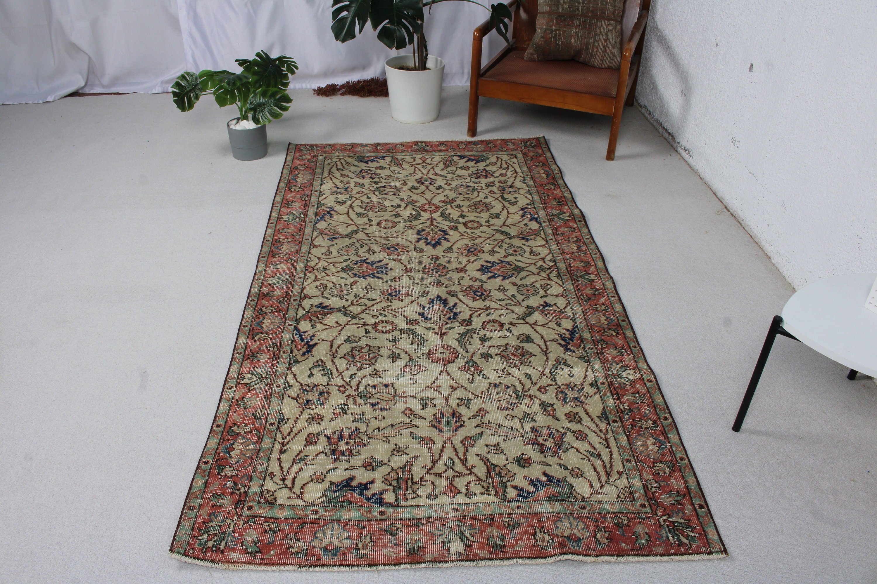 Vintage Halılar, Dış Mekan Halıları, Bej Geometrik Halı, Yatak Odası Halıları, Boho Halı, Açıklama Halısı, 3,8x7,1 ft Alan Halıları, Oushak Alan Halısı, Türk Halısı