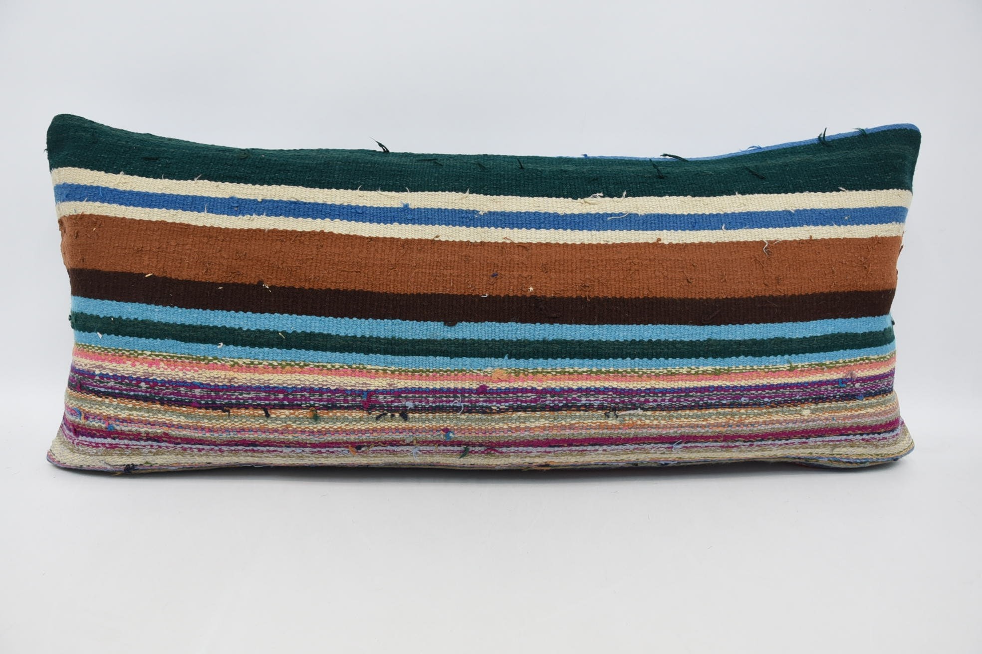 Handmade Throw Cushion Case, Kilim Pillow, Vintage Kilim Throw Pillow, Boho Pillow Sham Cover, 16"x36" Brown Pillow Case