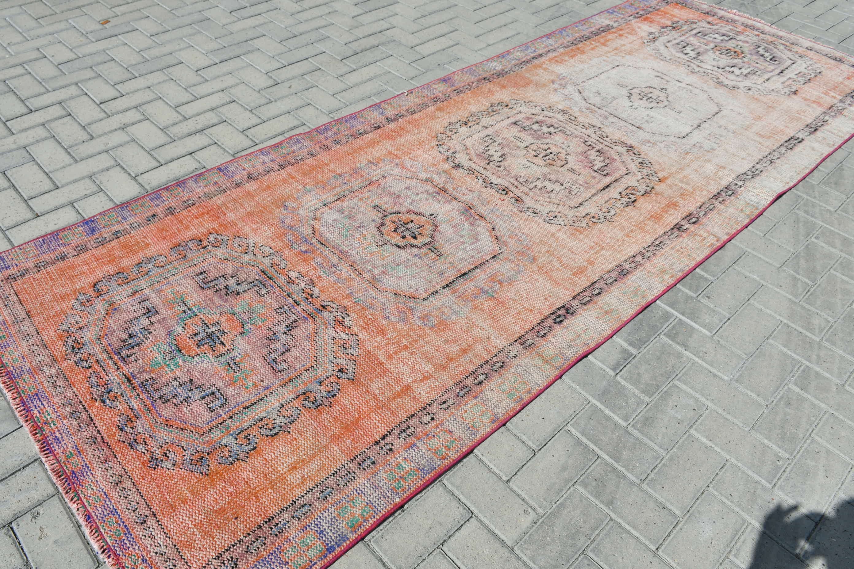 Outdoor Rug, Orange Cool Rugs, 4.3x11.2 ft Runner Rug, Wool Rug, Turkish Rugs, Vintage Rug, Kitchen Rug, Rugs for Runner