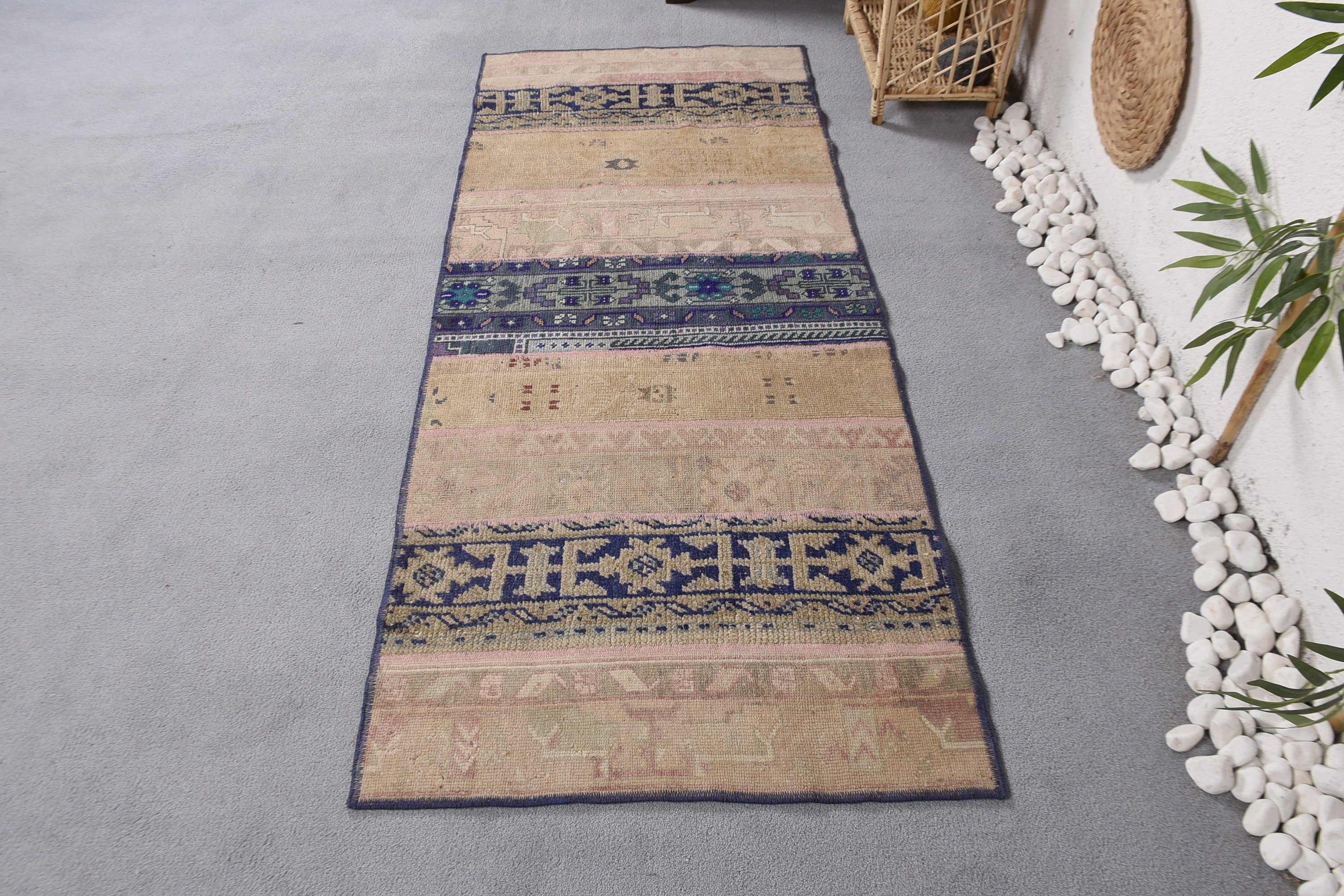 Vintage Rug, Turkish Rugs, 2.6x6.4 ft Accent Rugs, Wool Rugs, Boho Accent Rugs, Bedroom Rug, Office Rugs, Beige Geometric Rugs, Floor Rug