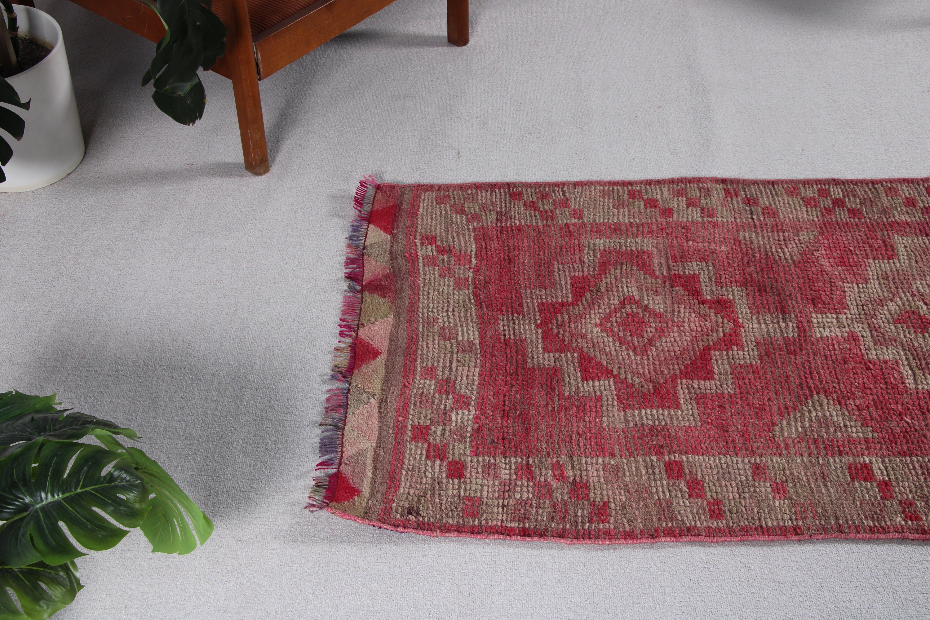 Türk Halıları, Vintage Halı, Lüks Halı, Koridor Halıları, Kırmızı 2.8x9.2 ft Runner Halısı, Havalı Halılar, Yün Halı, Vintage Runner Halıları