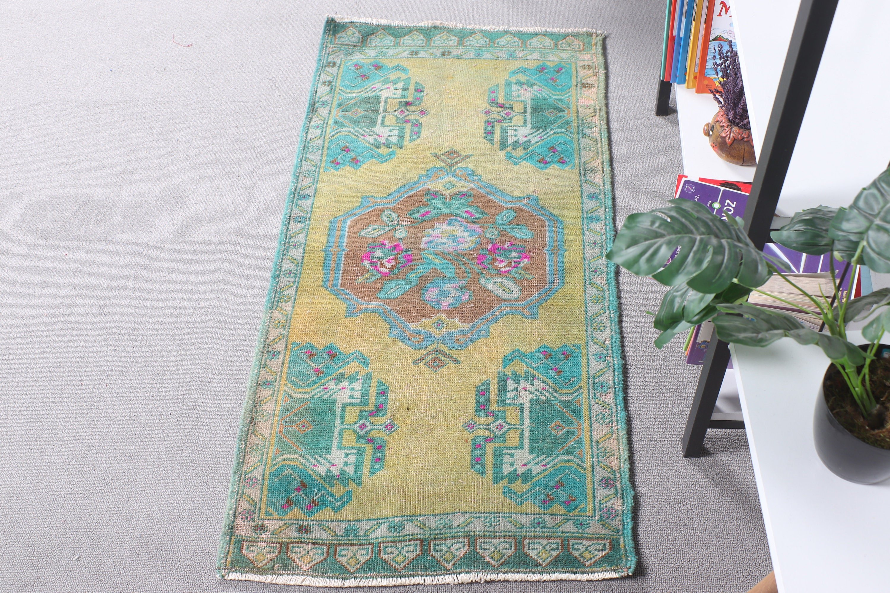 Kitchen Rug, 1.8x3.6 ft Small Rugs, Turkish Rug, Wool Rug, Rugs for Bathroom, Vintage Rug, Oriental Rug, Green Antique Rugs, Bathroom Rug