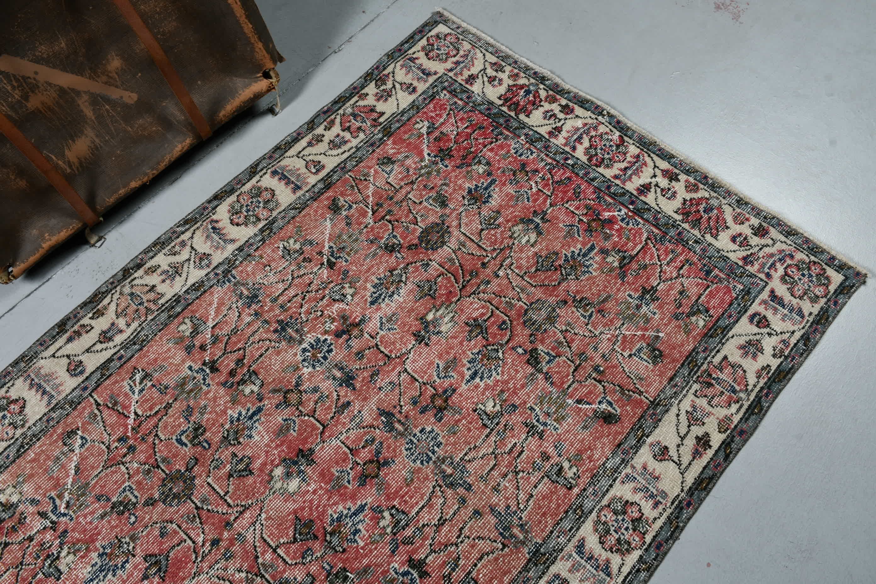 Yemek Odası Halısı, Kırmızı 3.6x6.9 ft Alan Halıları, Mutfak Halısı, Fas Halısı, Türk Halıları, El Dokuma Halısı, Oushak Halısı, Vintage Halılar