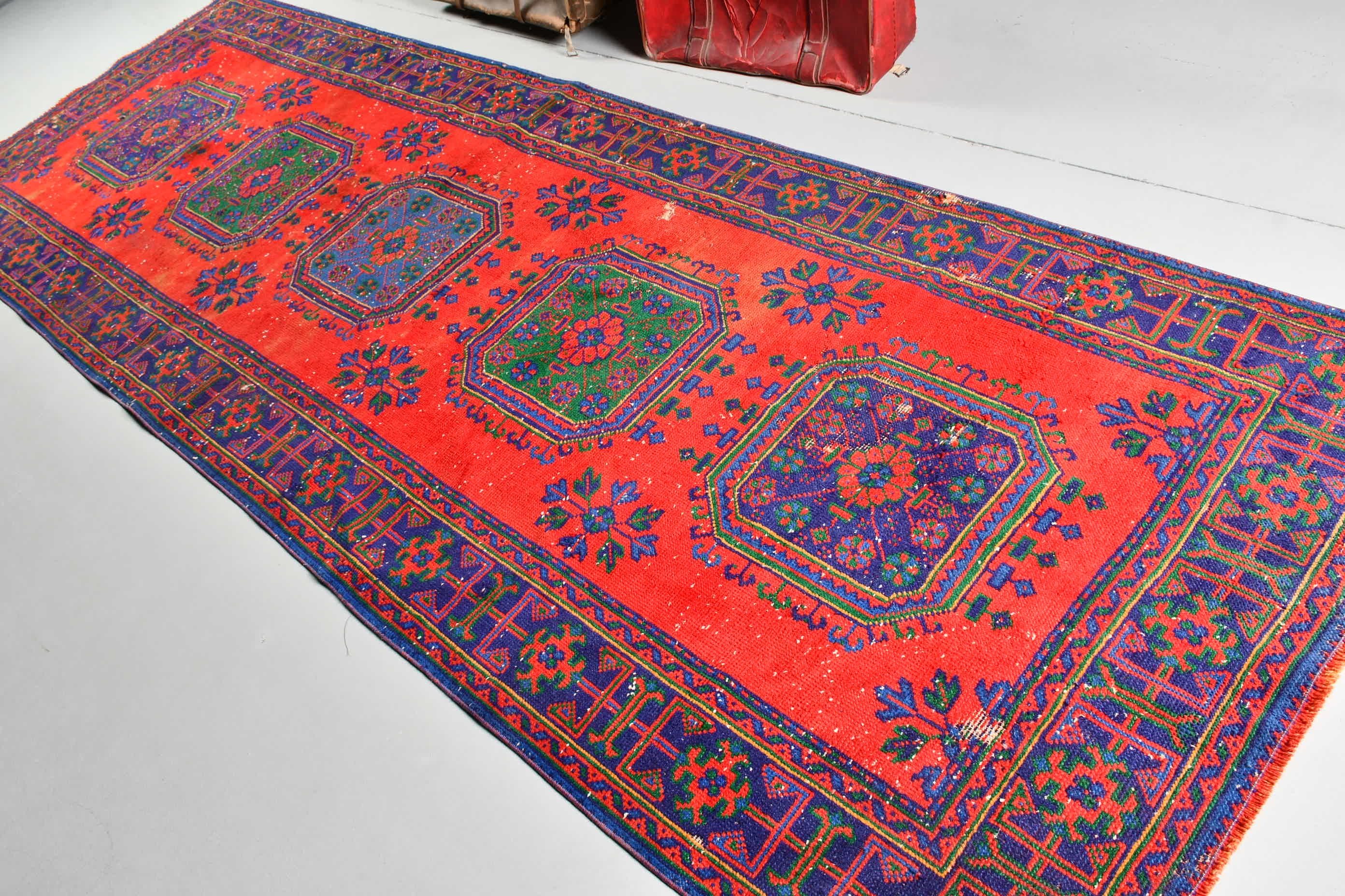 Koridor Halıları, Oushak Halıları, Vintage Halılar, 4,2x12,1 ft Runner Halısı, Türk Halıları, Estetik Halı, Kırmızı Oryantal Halı, Koridor Halısı