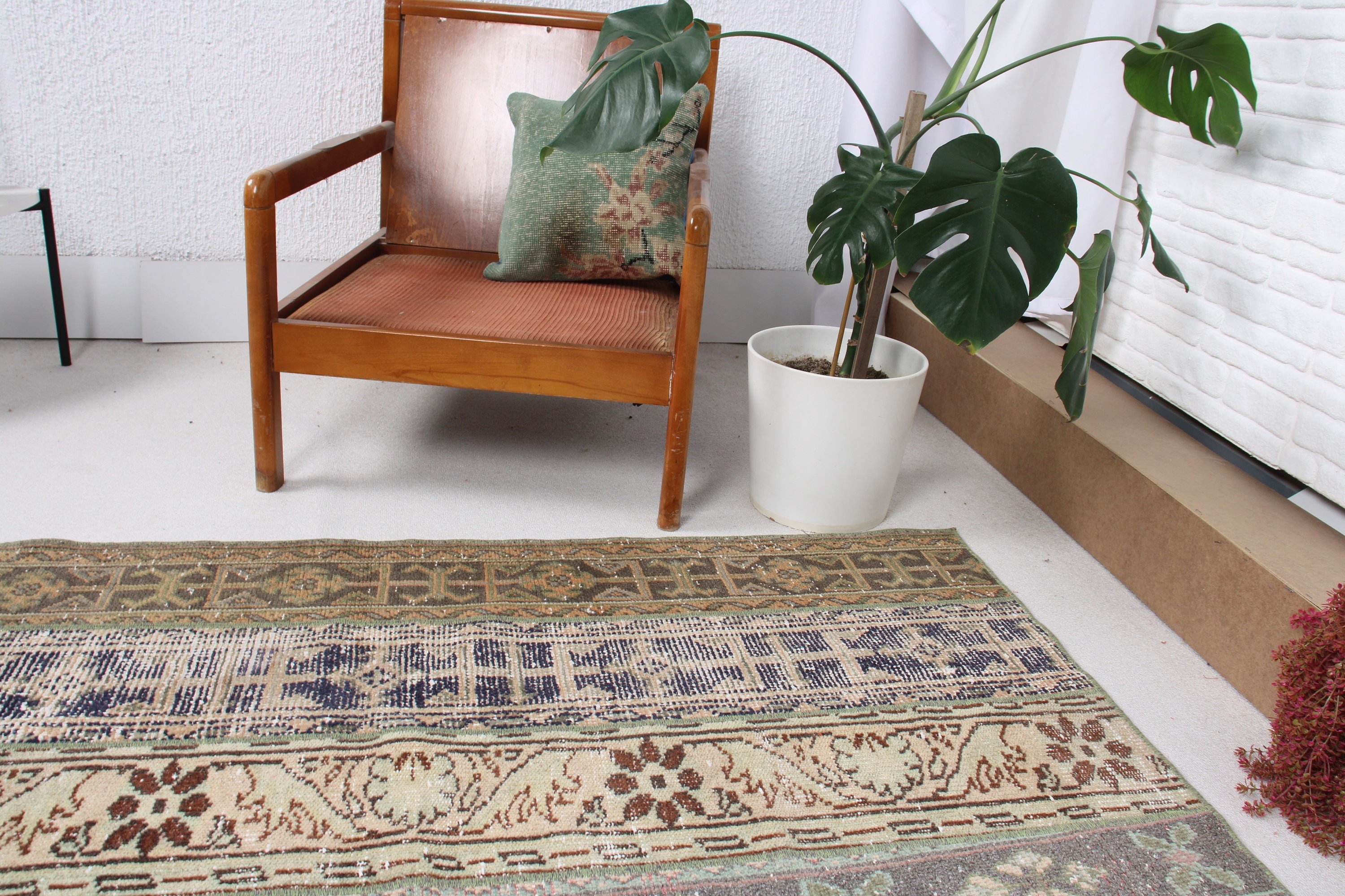 Boho Halı, Modern Halı, Yeşil Açıklama Halısı, Giriş Halısı, Bohem Halıları, 2,9x5,5 ft Aksan Halıları, Vintage Halı, Türk Halıları, Dekoratif Halılar