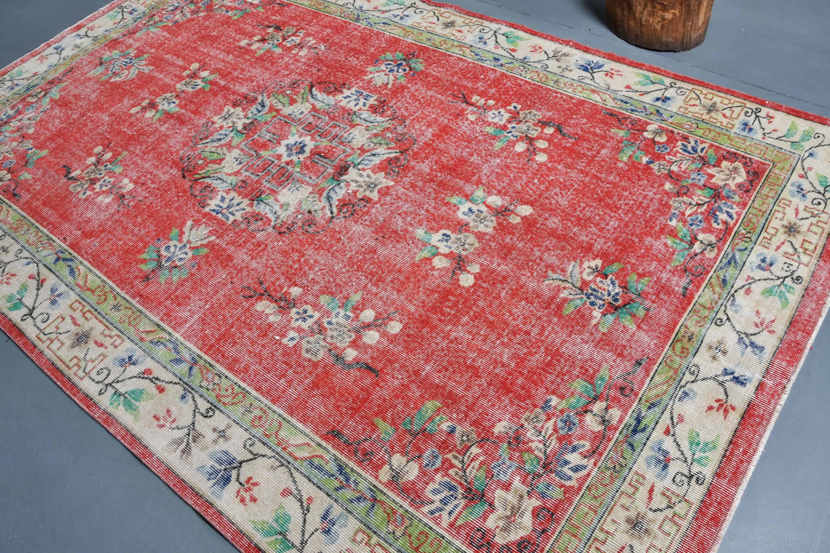 Living Room Rug, Red Anatolian Rug, Designer Rug, Kitchen Rug, Bedroom Rugs, 6.1x9.6 ft Large Rugs, Turkish Rug, Vintage Rugs