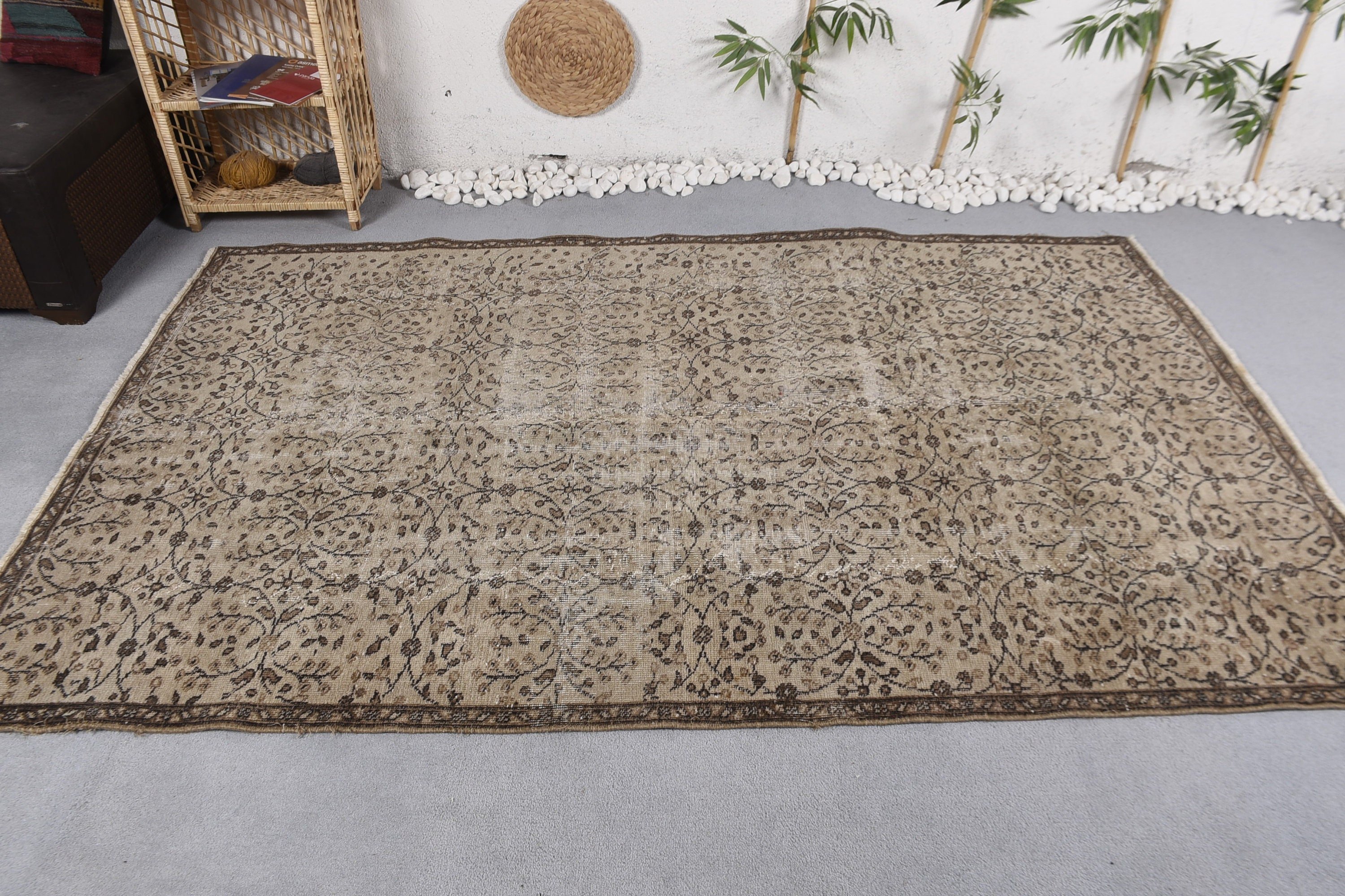 Vintage Halı, Retro Halılar, Yer Halıları, Bej Yer Halıları, Oturma Odası Halıları, Türk Halısı, Oryantal Halı, 5.2x8.2 ft Büyük Halı, Yemek Odası Halıları