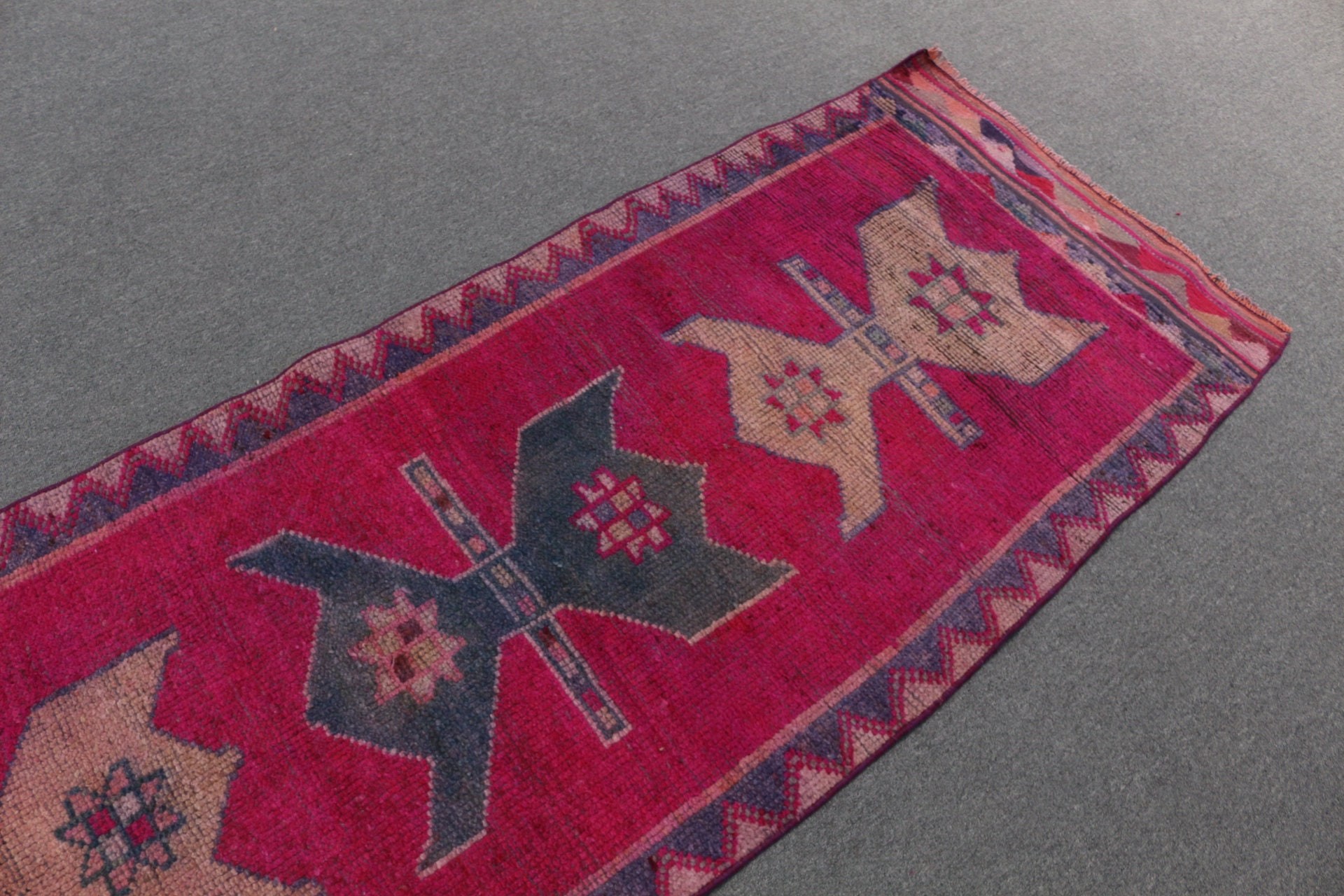 Vintage Rug, Pink Oriental Rug, Oushak Rugs, Turkish Rugs, Stair Rug, Rugs for Stair, Hallway Rug, 2.9x10 ft Runner Rug