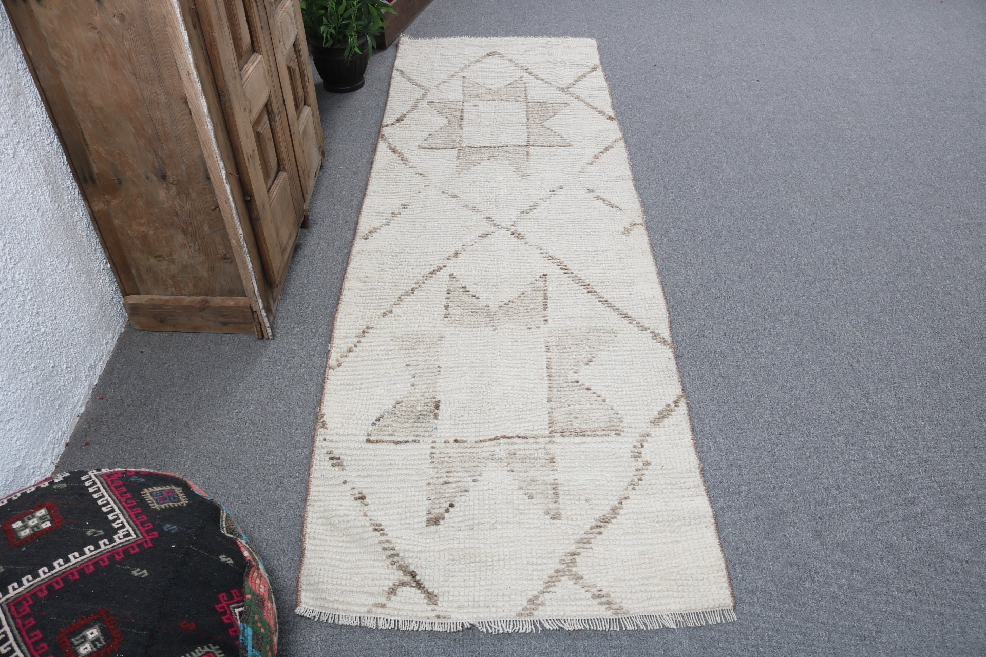 Kitchen Rugs, Vintage Rug, Beige Wool Rug, Oushak Rug, Aztec Rugs, Corridor Rugs, 2.6x8.4 ft Runner Rugs, Moroccan Rugs, Turkish Rugs