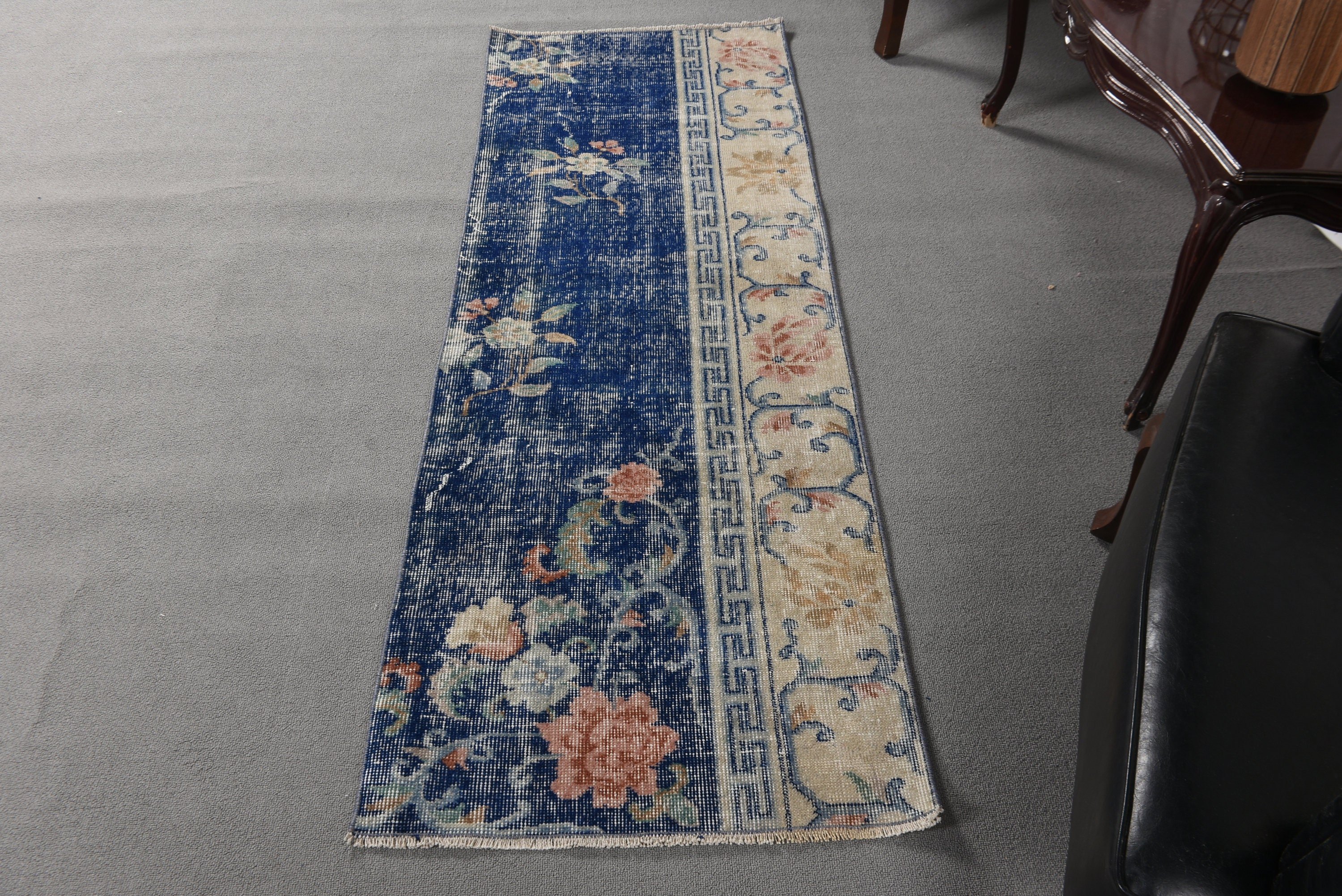 Blue Wool Rug, Anatolian Rugs, Vintage Rugs, Beni Ourain Runner Rugs, Hallway Rugs, Home Decor Rug, 2.1x6 ft Runner Rugs, Turkish Rugs