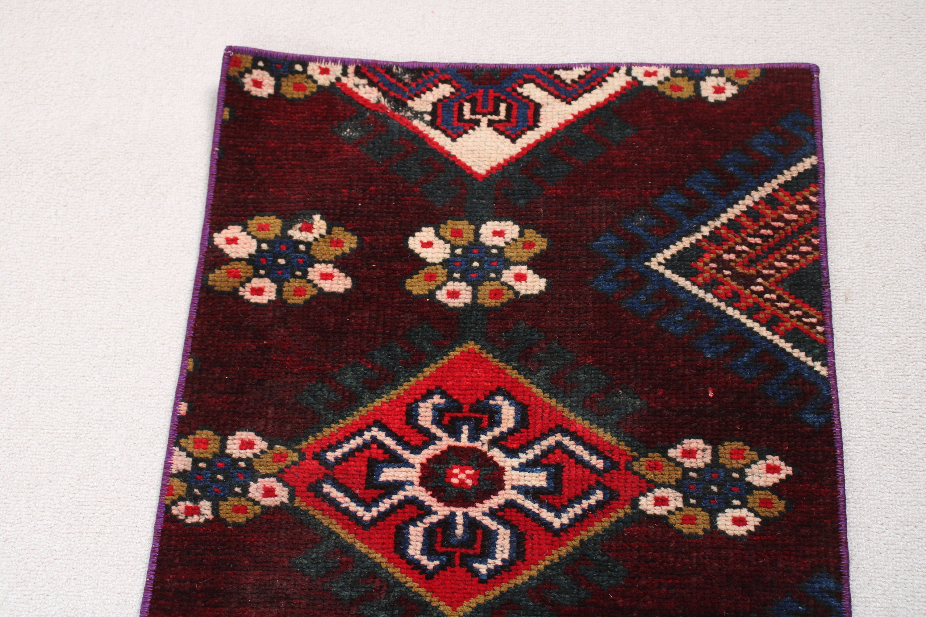 Geometrik Halı, Modern Halılar, Yatak Odası Halısı, Düz Dokuma Halı, 1.6x3.4 ft Küçük Halı, Türk Halıları, Mor Yer Halıları, Vintage Halı, Mutfak Halısı