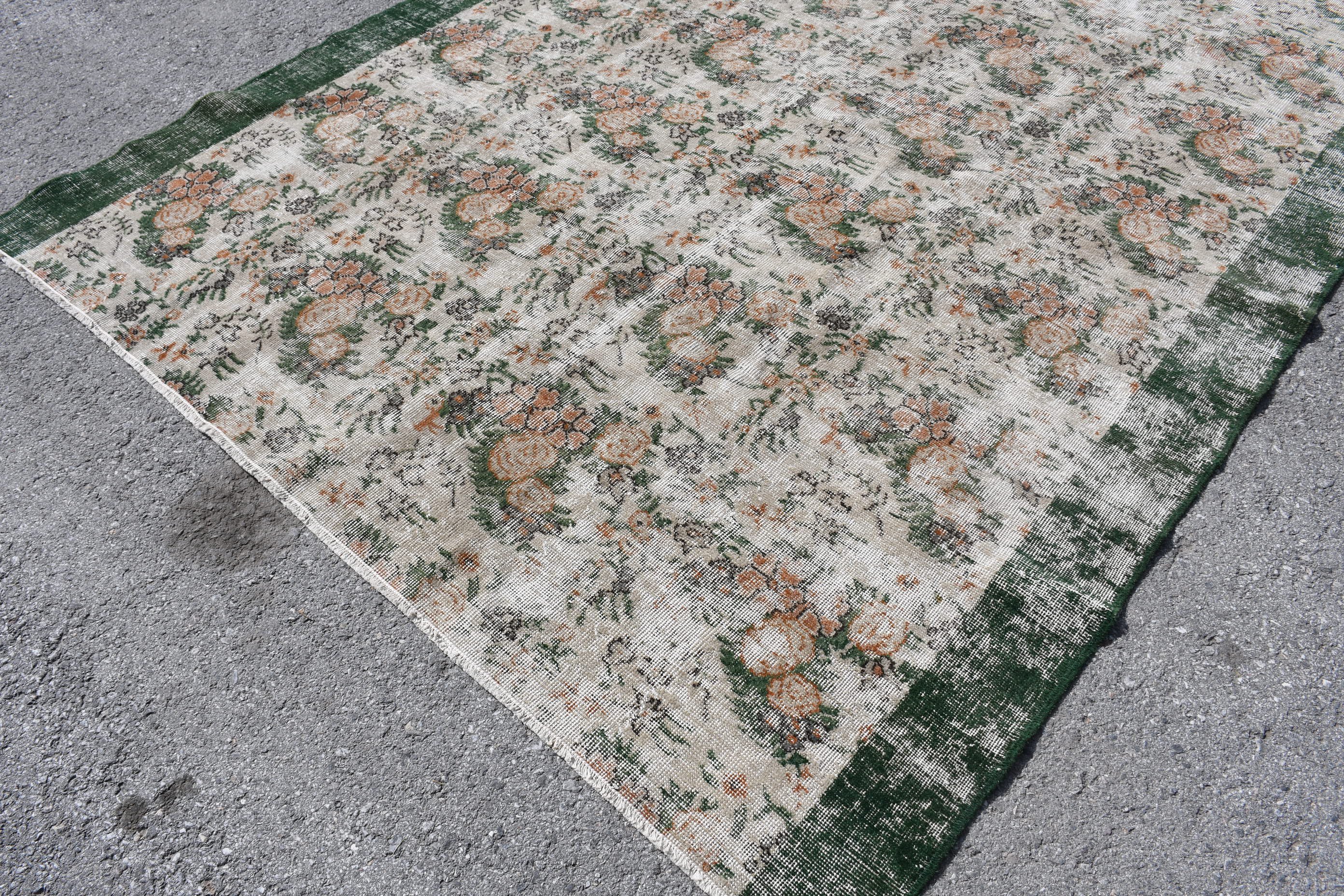 Floor Rugs, Vintage Rug, Green Home Decor Rug, Salon Rugs, 7.3x9.4 ft Large Rugs, Dining Room Rug, Decorative Rug, Turkish Rug, Kitchen Rug