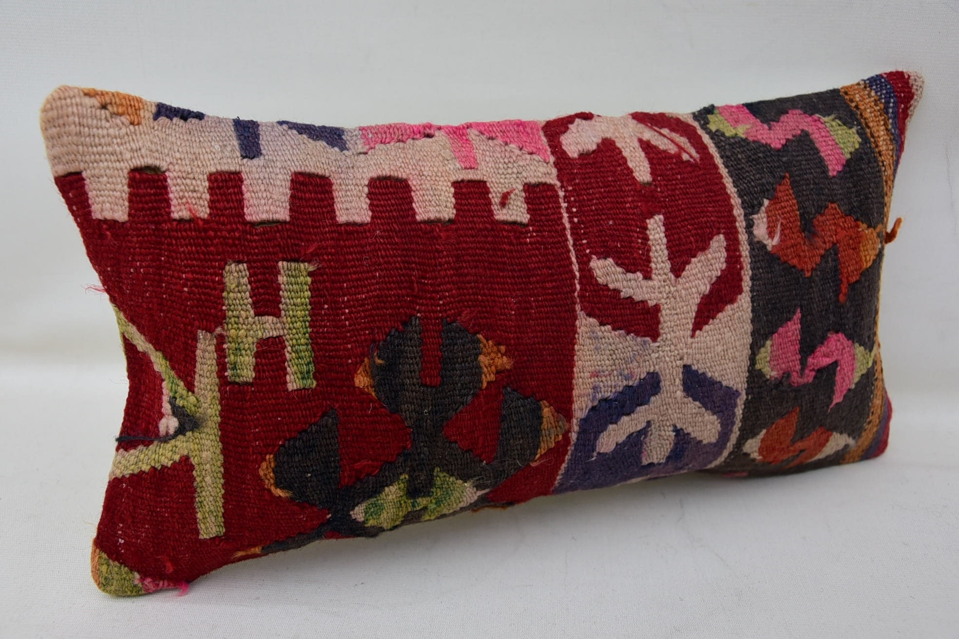 8"x16" Red Cushion Case, Interior Designer Pillow, Oriental Cushion Cover, Vintage Kilim Throw Pillow, Turkish Kilim Pillow