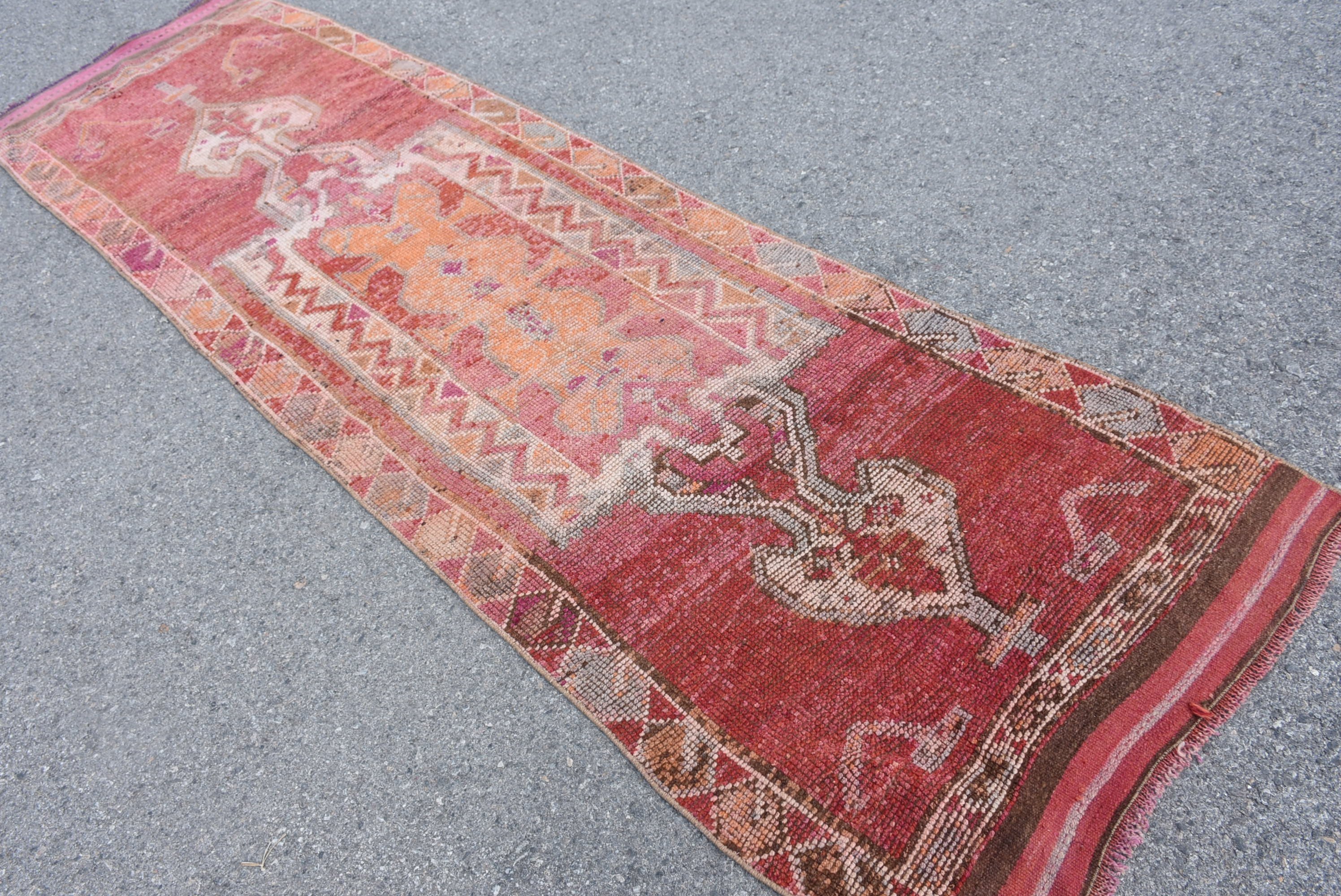 Red Kitchen Rug, Antique Rug, Turkish Rugs, Vintage Rug, Aztec Rug, Cool Rug, Art Rug, Corridor Rug, 2.8x10 ft Runner Rug, Rugs for Stair