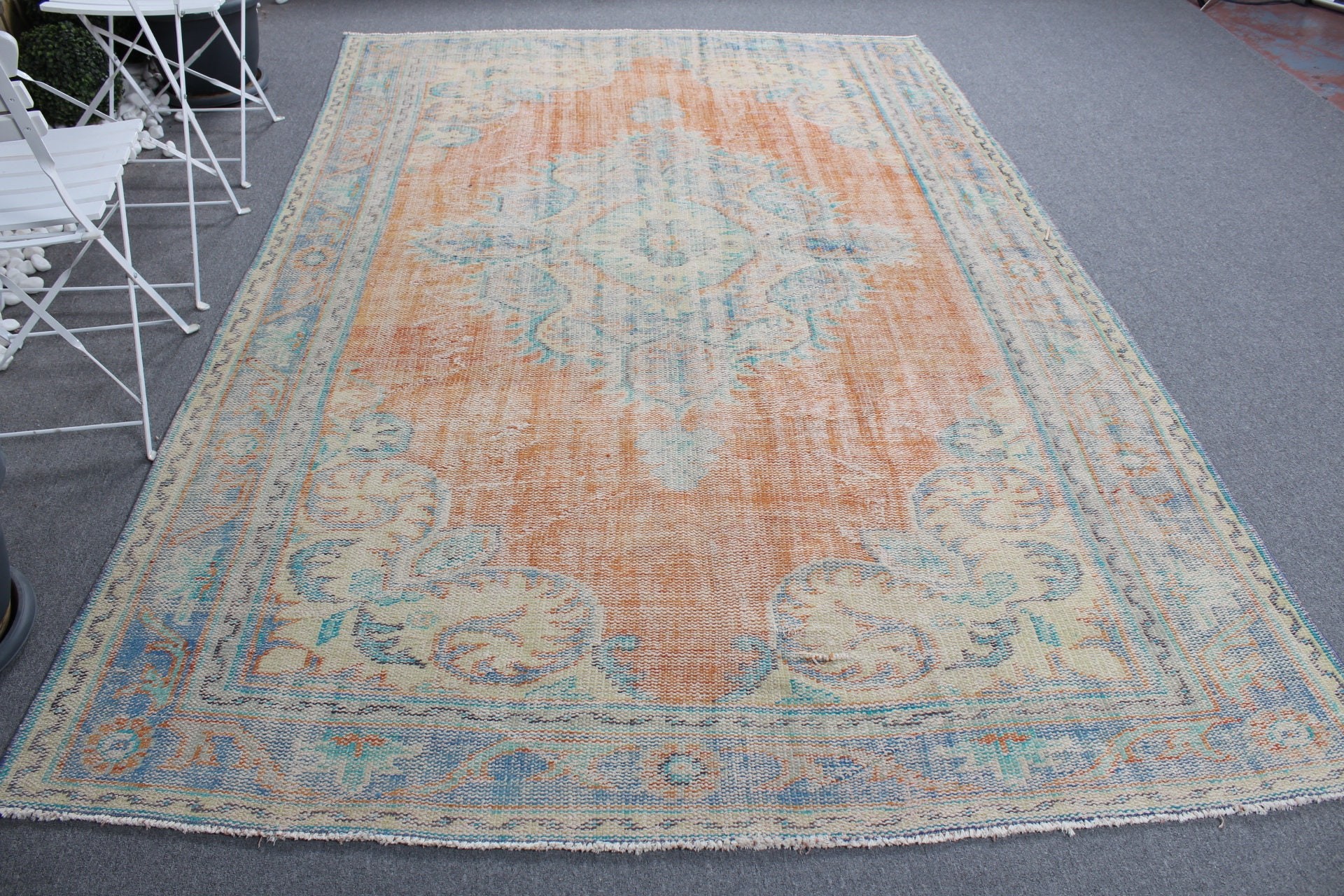 Yatak Odası Halısı, 6.7x9.7 ft Büyük Halı, Türkiye Halısı, Türk Halısı, Oushak Halısı, Vintage Halı, Turuncu Oryantal Halılar, Salon Halısı, Oturma Odası Halıları