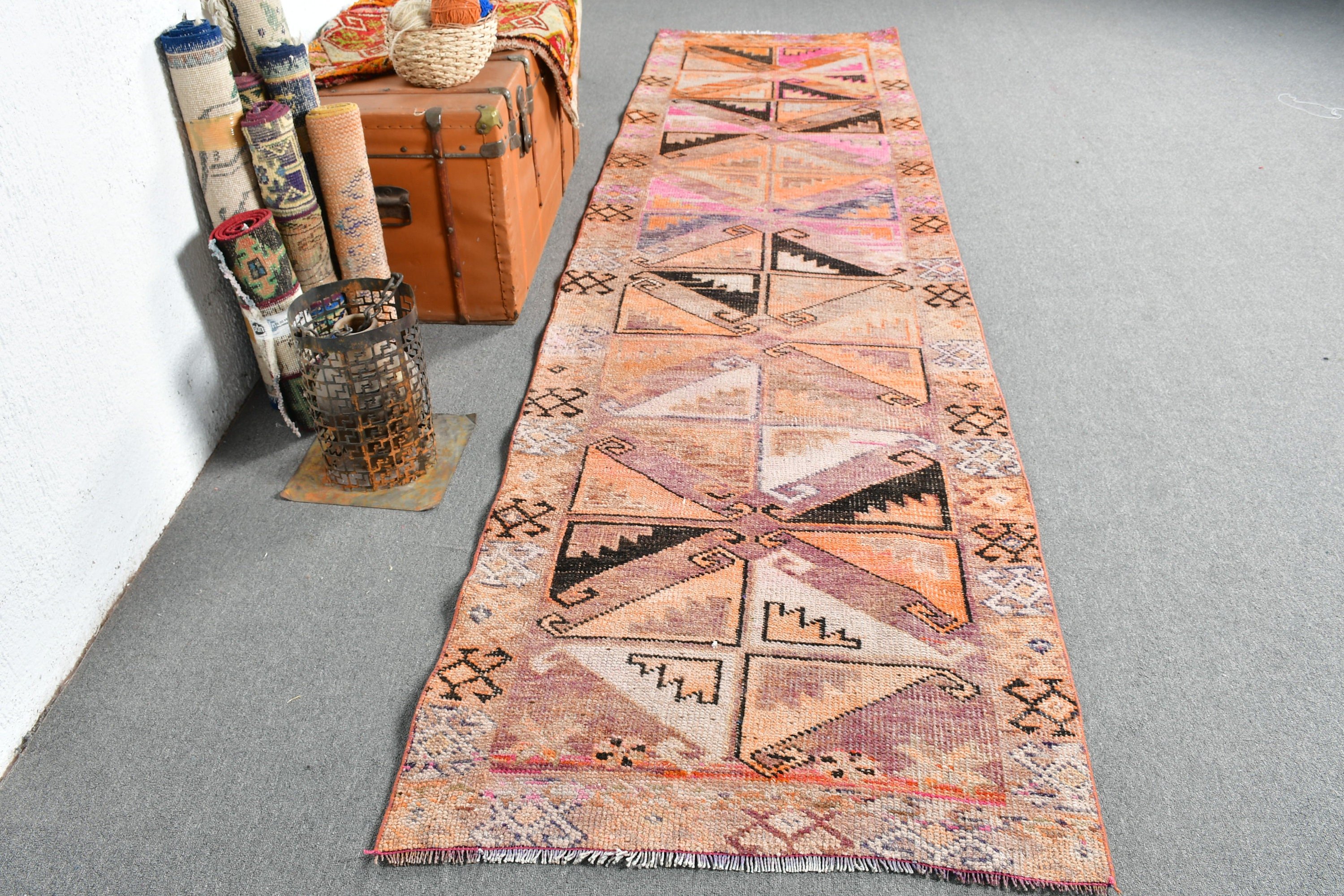 Wool Rugs, Rugs for Kitchen, Kitchen Rug, Hallway Rugs, Vintage Rug, 3.1x11.4 ft Runner Rug, Brown Kitchen Rug, Turkish Rugs, Pastel Rugs