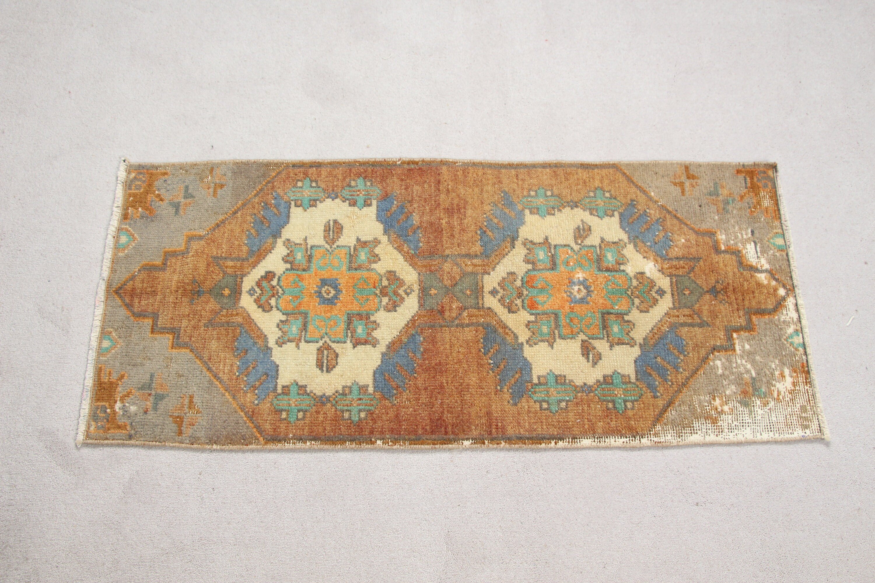 Kahverengi Ev Dekor Halısı, Çocuk Halısı, Türk Halısı, Vintage Halılar, Anadolu Halısı, Düz Dokuma Halısı, 1.4x3.2 ft Küçük Halı, Mutfak Halısı, Fas Halısı