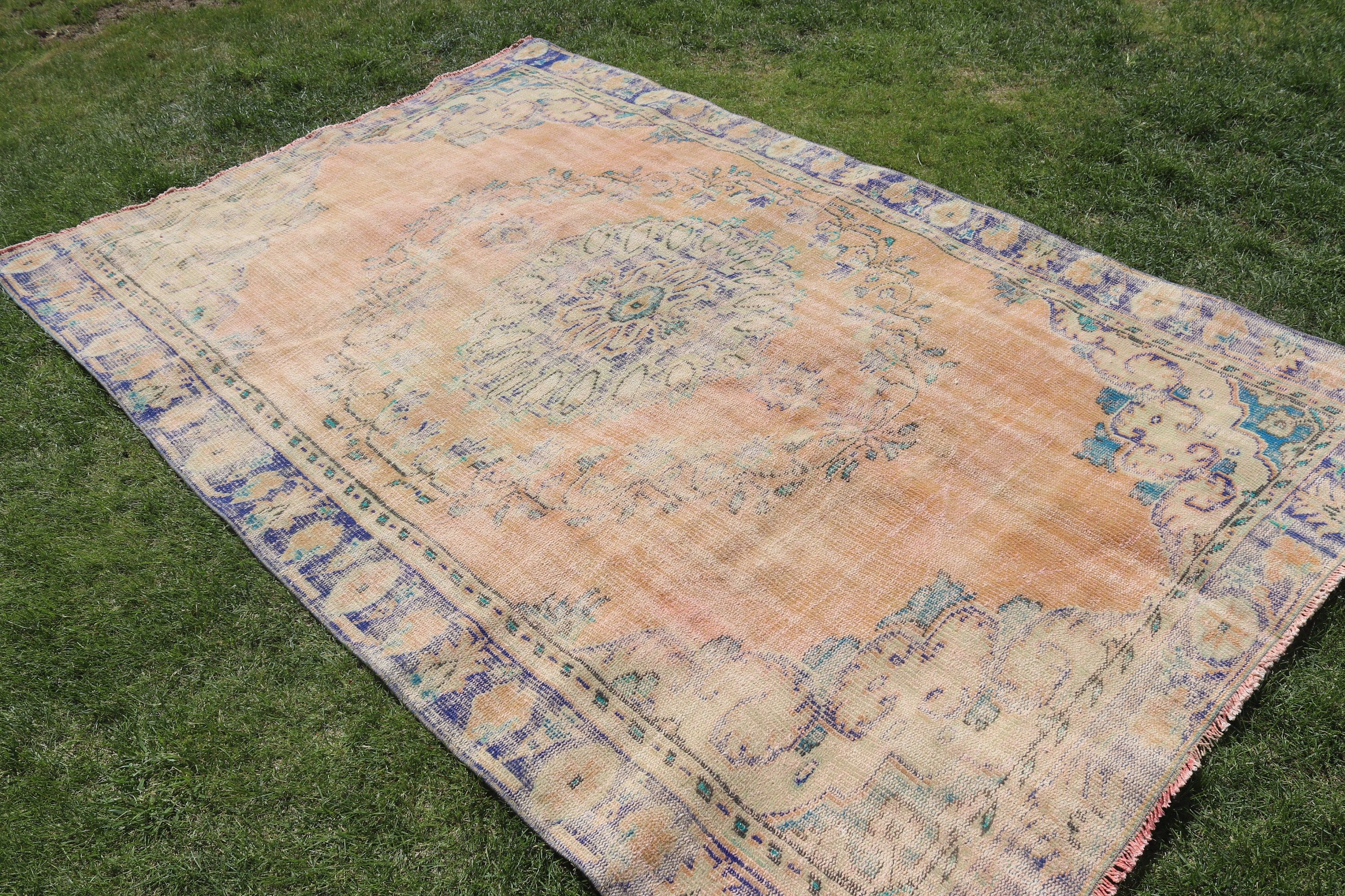 Türk Halısı, Turuncu 5.7x8.7 ft Büyük Halılar, Egzotik Halı, Boho Halısı, Büyük Oushak Halıları, Vintage Halı, Oushak Halıları, Salon Halısı