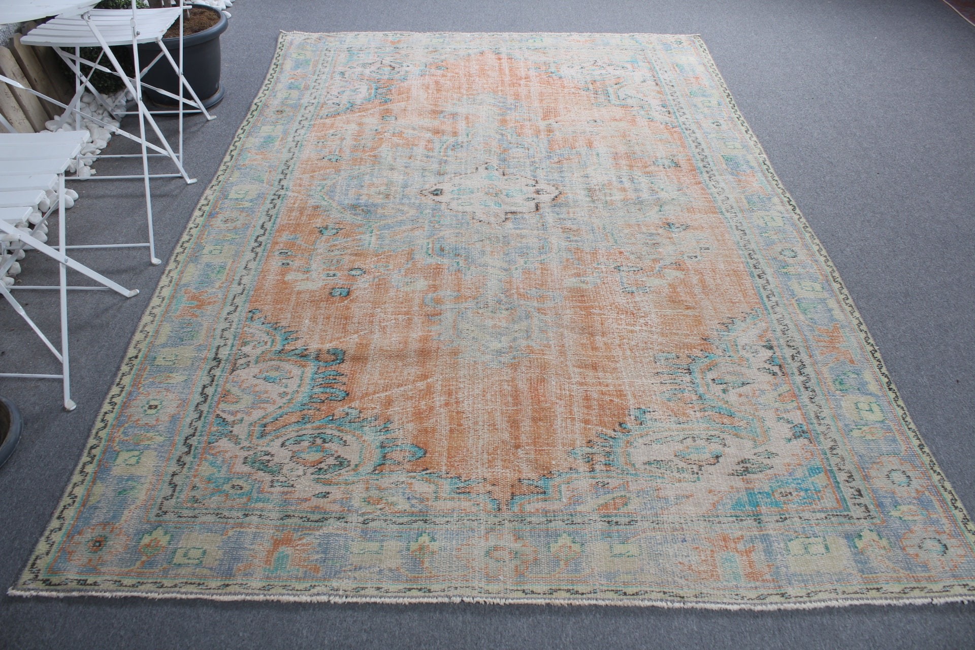 Turkish Rug, Orange Wool Rug, Rugs for Salon, Salon Rug, Organic Rugs, Vintage Rug, 6.1x9 ft Large Rug, Bedroom Rug, Home Decor Rugs