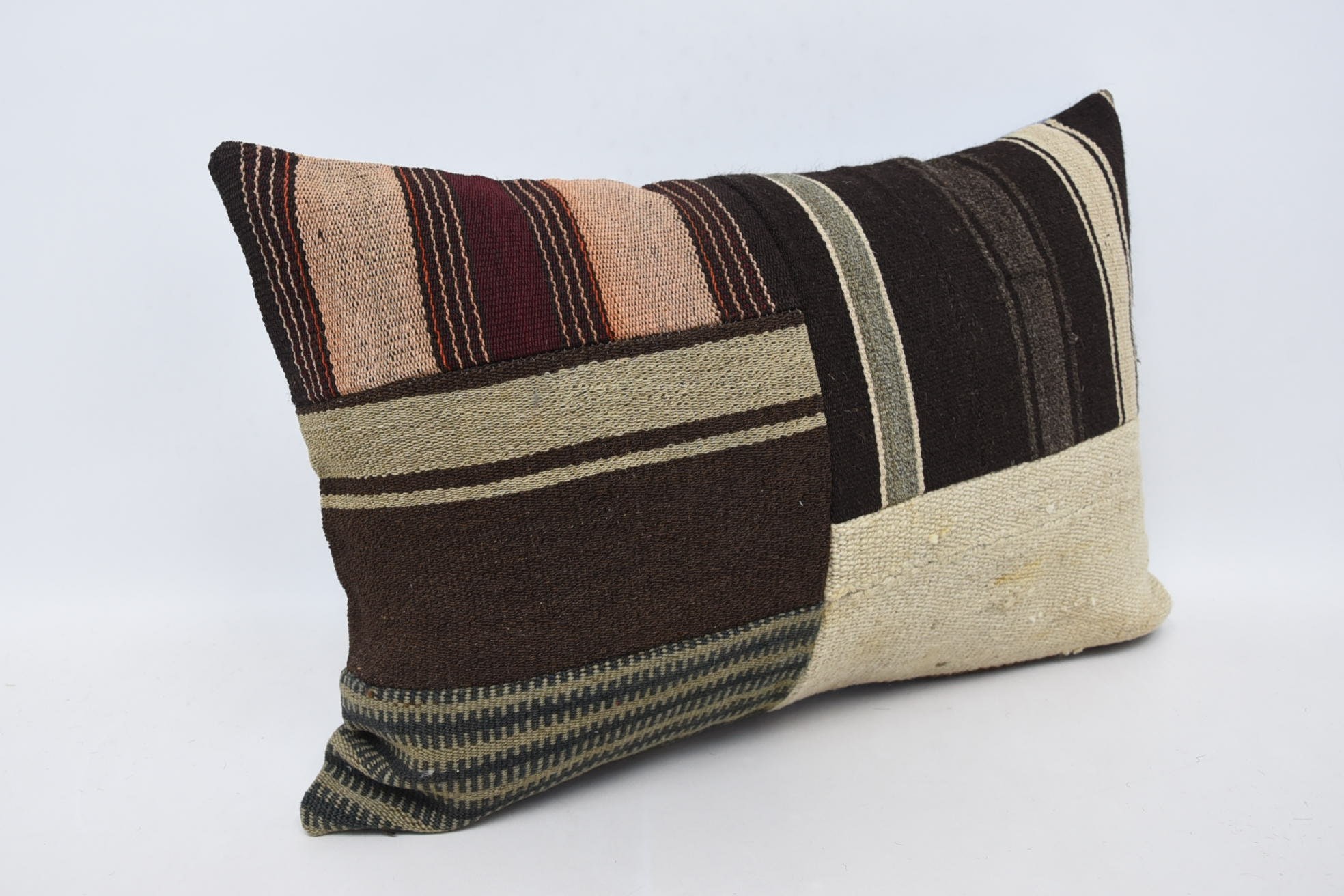 Pillow for Couch, Kilim Pillow, Ethnical Kilim Rug Pillow, 16"x24" Brown Cushion Cover, Ottoman Pillow Cover, Authentic Pillow Sham