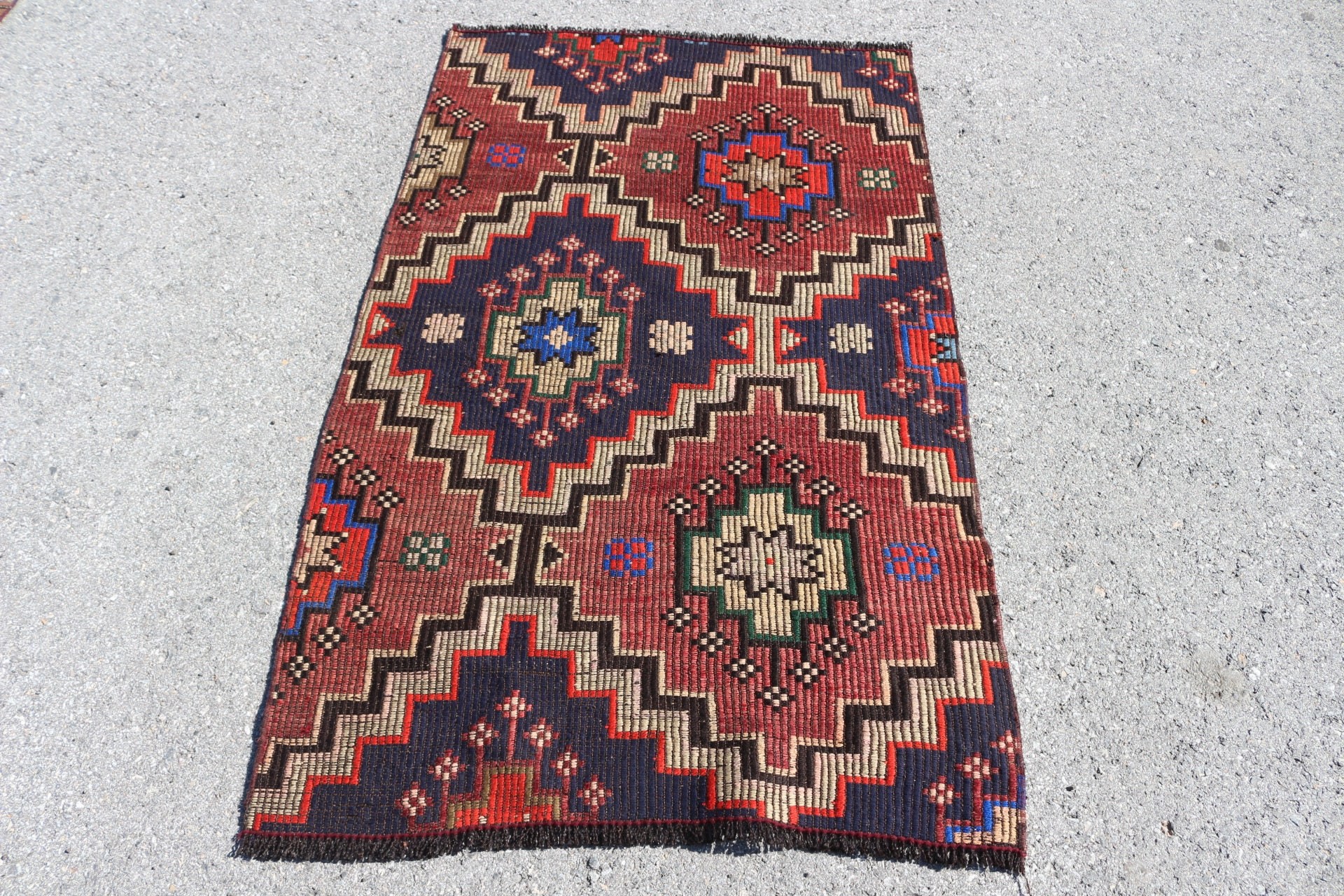 Anatolian Rug, Kilim, Organic Rugs, Red  3x4.9 ft Small Rug, Floor Rug, Vintage Rugs, Nursery Rug, Turkish Rugs, Bedroom Rug