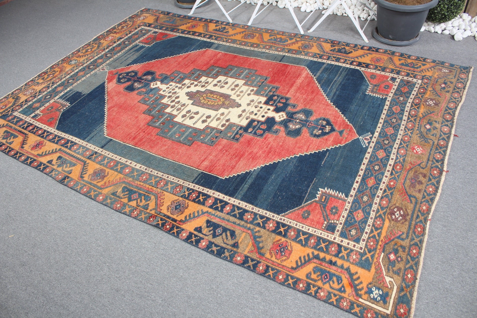 Vintage Rug, Organic Rug, Turkish Rugs, Salon Rugs, Blue Antique Rug, Bedroom Rugs, 5.9x8.5 ft Large Rug, Oriental Rug