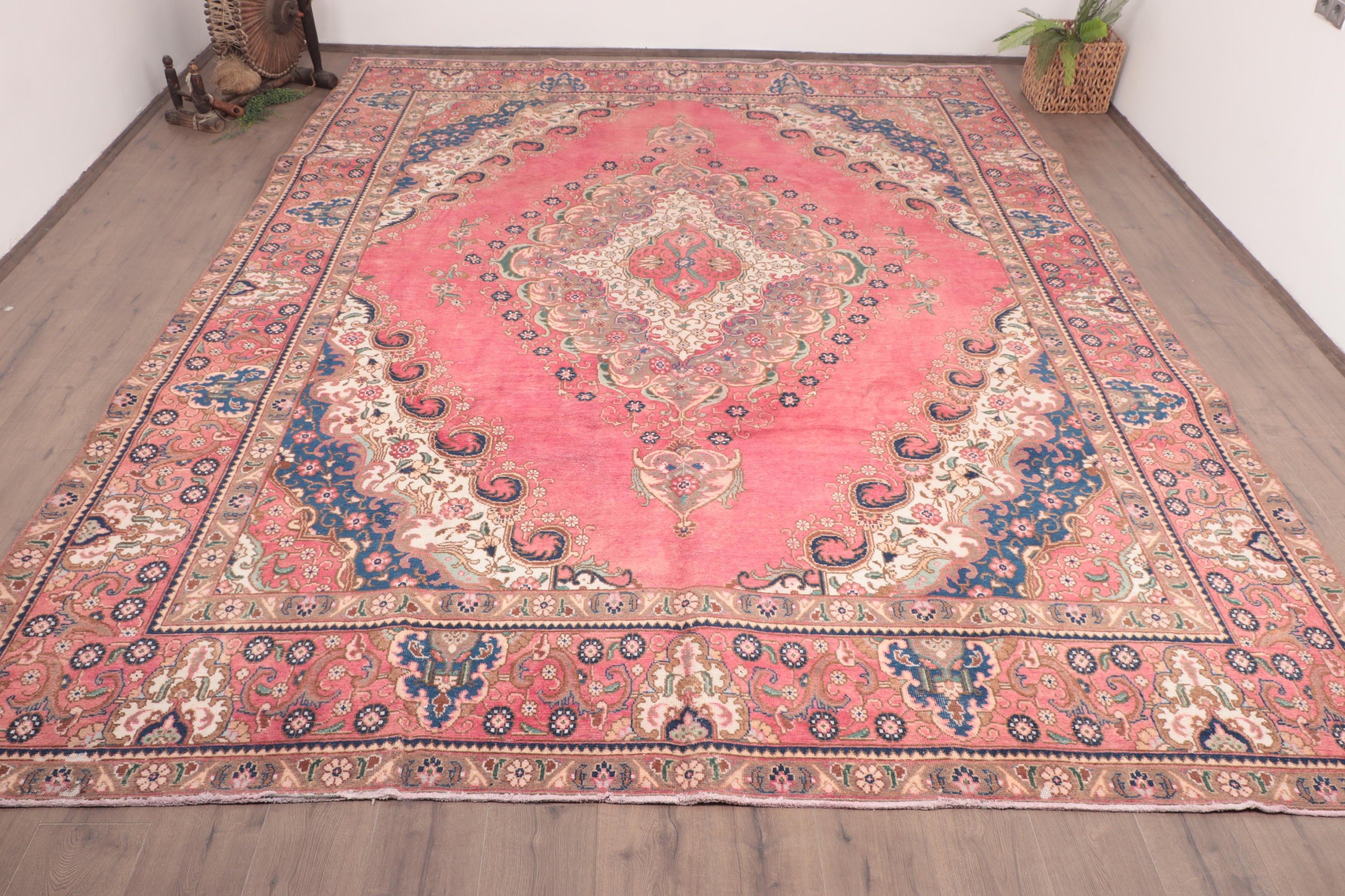 Turkish Rug, Salon Rugs, Floor Rug, Dining Room Rug, Vintage Rug, Turkey Rug, Pink Luxury Rugs, Handwoven Rug, 9.7x12.6 ft Oversize Rugs