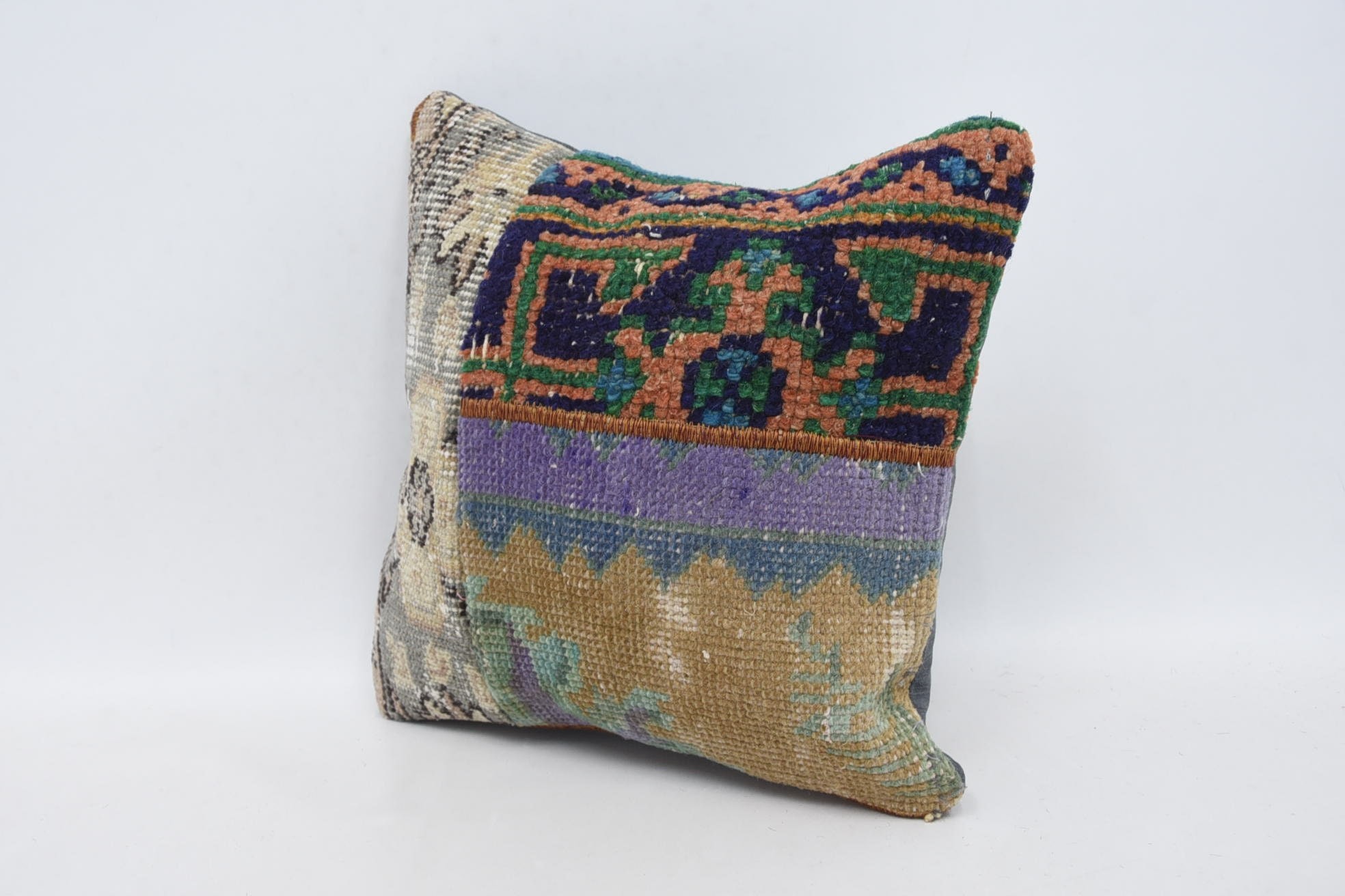 Hippie Throw Pillow Sham, 14"x14" Blue Pillow Cover, Turkish Kilim Pillow, Morroccon Kilim Cushion Pillow, Gift Pillow, Throw Kilim Pillow