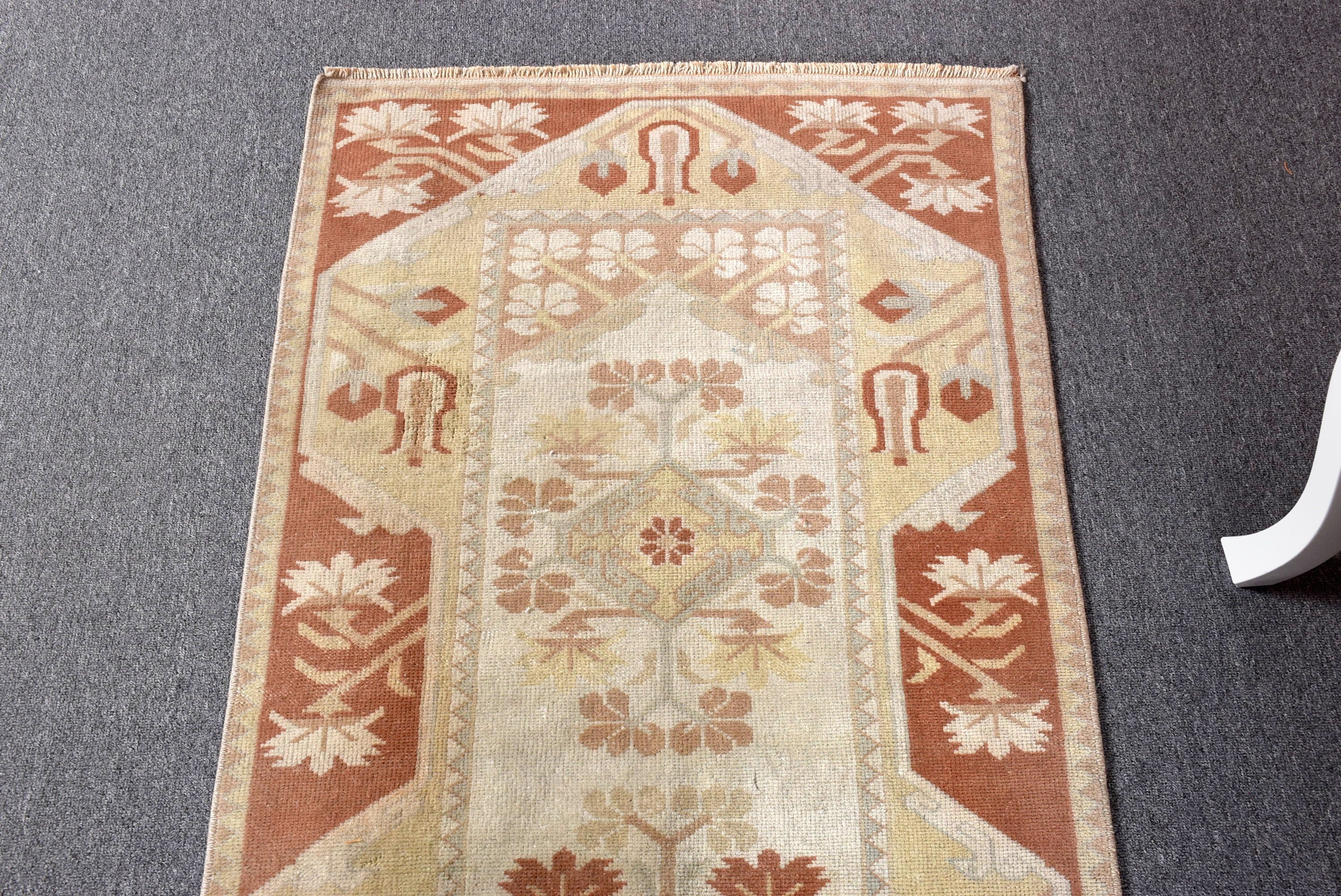 Vintage Halı, Boho Halı, Yün Halı, 2.4x6.2 ft Runner Halıları, Ev Dekorasyonu Halısı, Bej Fas Halısı, Türk Halısı, Koridor Halıları, Vintage Runner Halısı