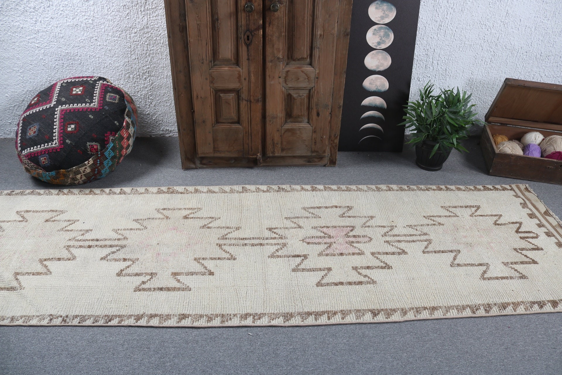 Vintage Halı, Bej Antika Halılar, Beni Ourain Runner Halıları, Anadolu Halısı, Türk Halısı, Sanatsal Halılar, 2,9x10,3 ft Runner Halıları