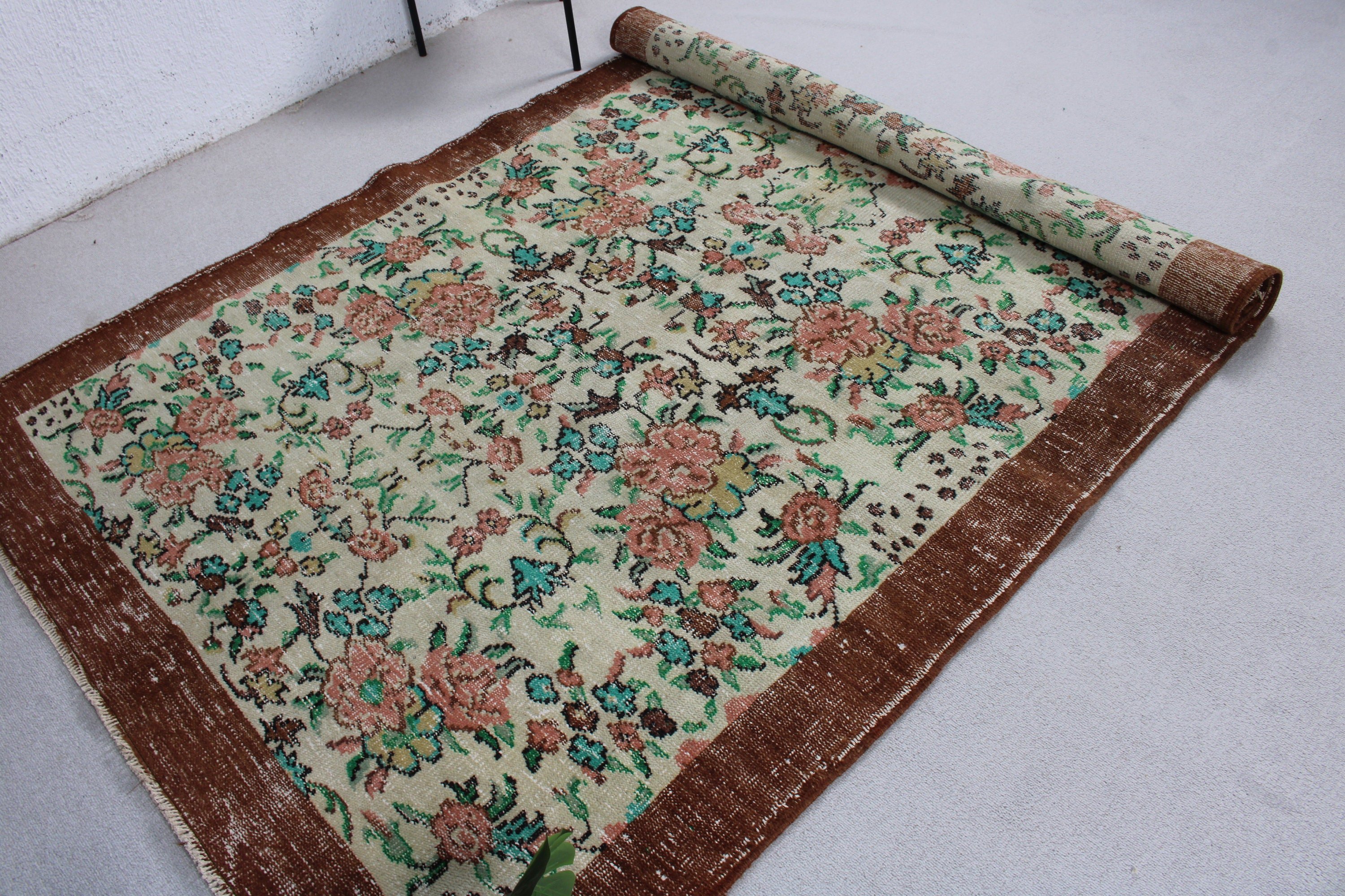 Açıklama Halısı, Türk Halısı, Ev Dekorasyonu Halıları, Vintage Halı, Büyük Oushak Halısı, Yatak Odası Halısı, Kahverengi Anadolu Halısı, 5,3x8,3 ft Büyük Halılar