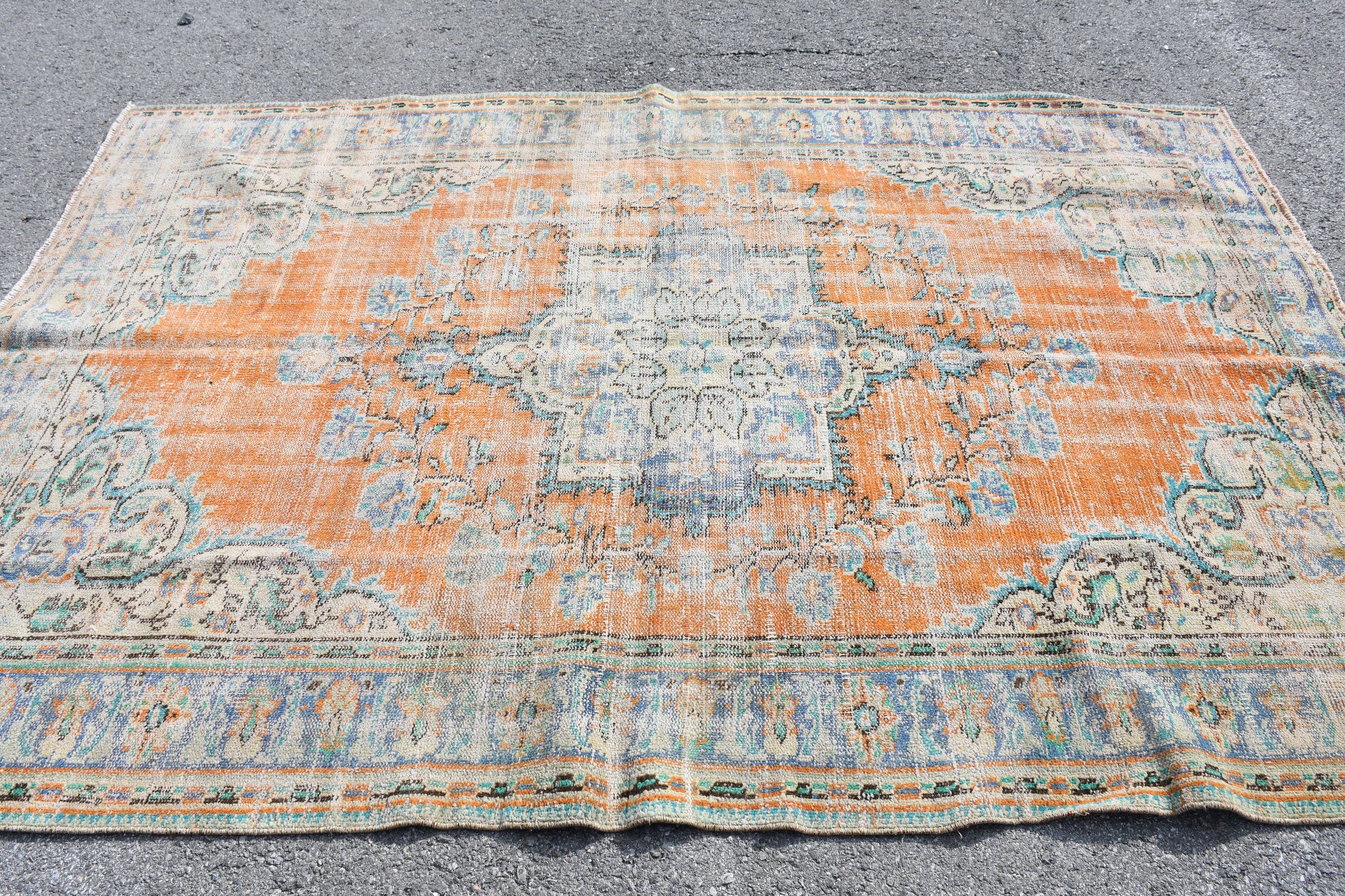 Yemek Odası Halıları, Türk Halısı, Bej Oushak Halısı, Boho Halısı, 6.1x8.9 ft Büyük Halı, Vintage Halılar, Mutfak Halısı, Oryantal Halılar, Yatak Odası Halısı