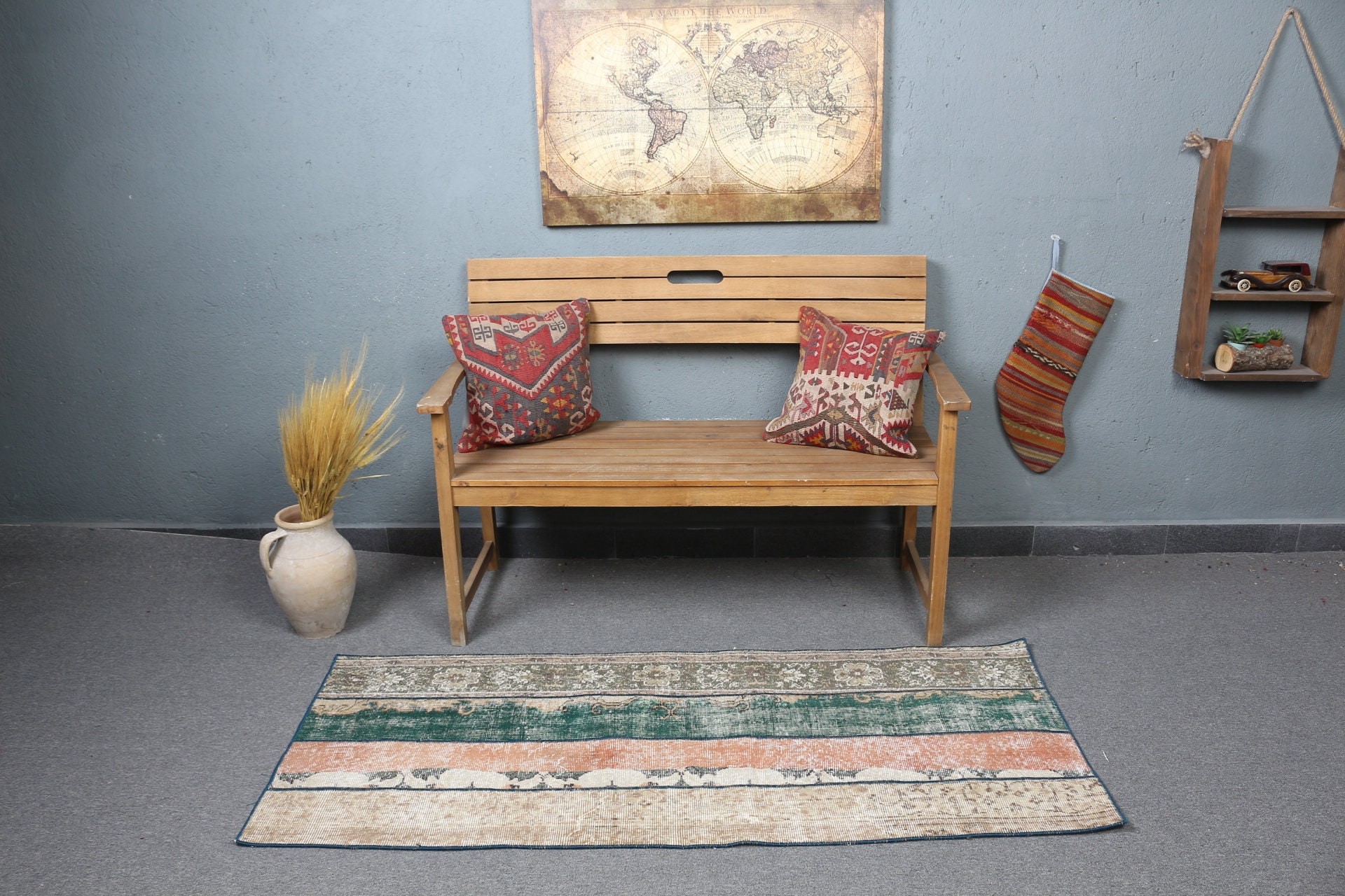 Home Decor Rug, Door Mat Rug, Aesthetic Rugs, Turkish Rug, Nursery Rug, Vintage Rug, Green Oriental Rug, 2.4x3.8 ft Small Rugs, Oushak Rug