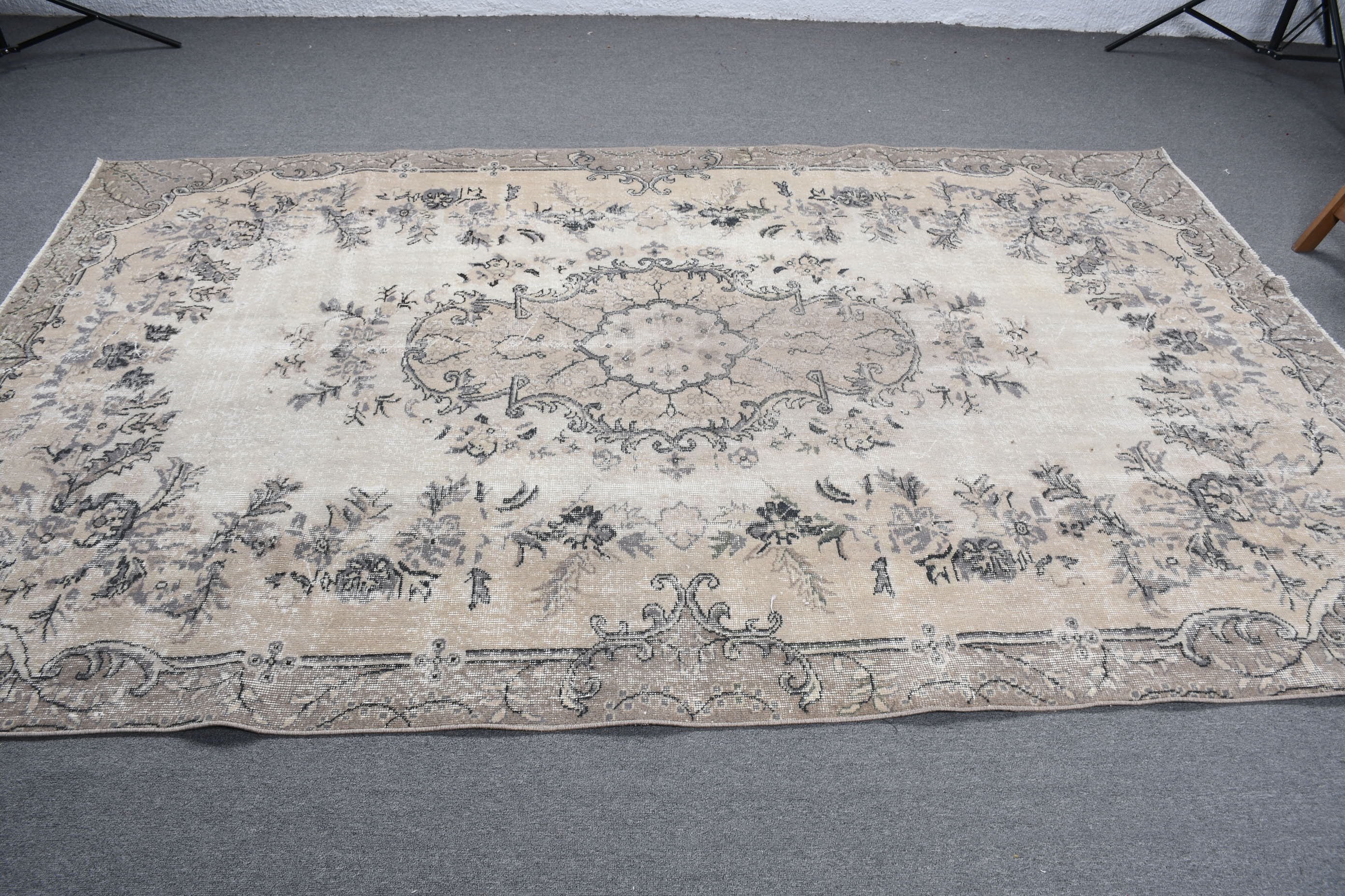 Türk Halısı, Ev Dekor Halısı, Bej Antika Halı, Oturma Odası Halısı, Salon Halısı, 6x9.8 ft Büyük Halı, Anadolu Halısı, Vintage Halı, Düz Dokuma Halılar