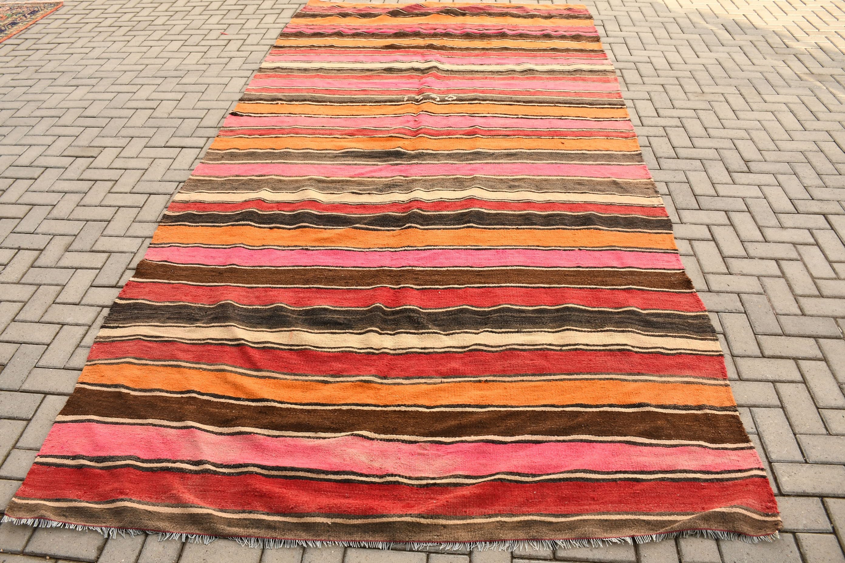 Wool Rugs, Salon Rug, Kilim, Cool Rug, Turkish Rug, Pink Cool Rug, Abstract Rug, Dining Room Rug, Vintage Rug, 6.7x13.1 ft Oversize Rugs