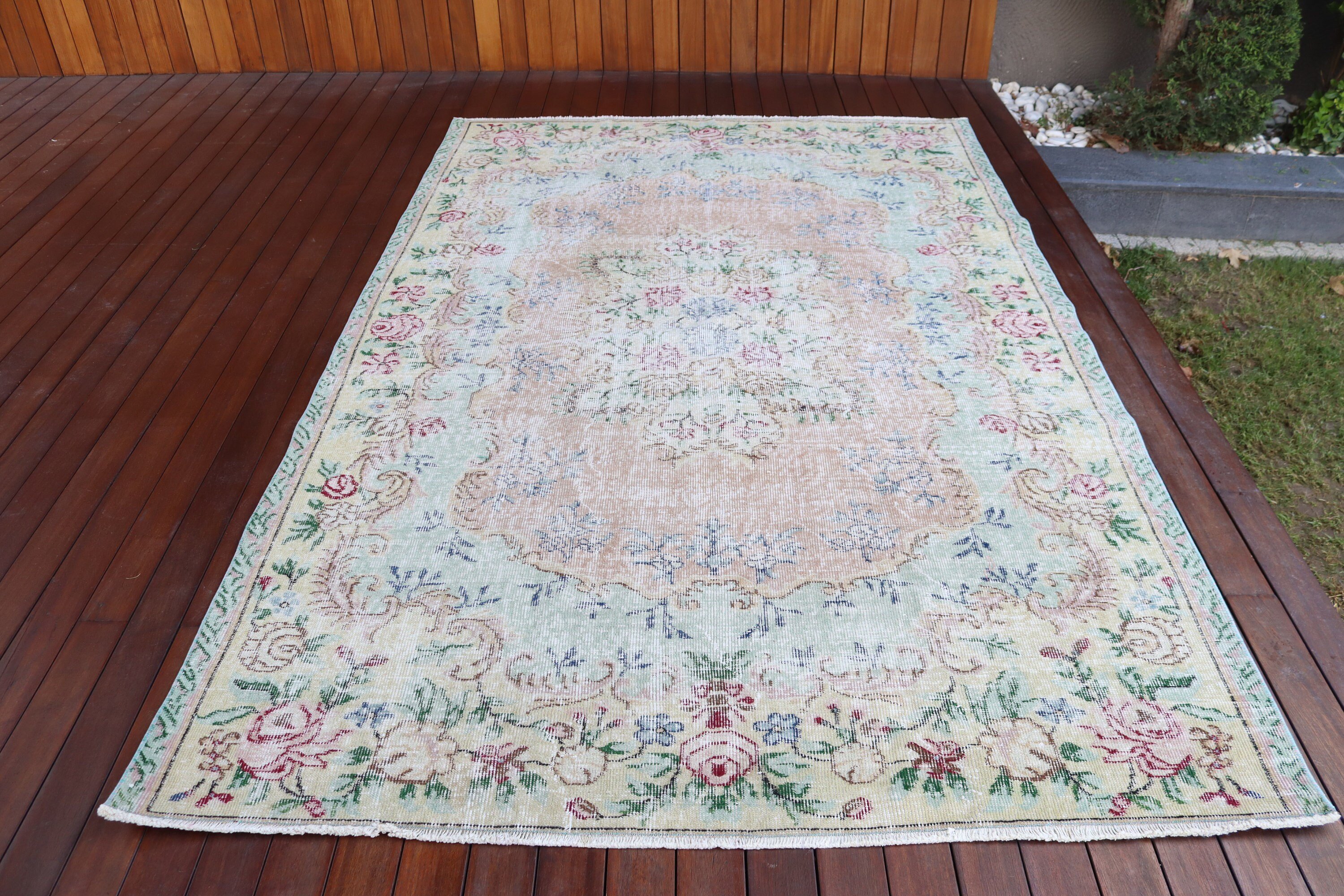 Fas Halısı, Yeşil Yün Halı, 5.6x8.8 ft Büyük Halı, Vintage Halı, Oturma Odası Halıları, Salon Halıları, Türk Halıları, Boho Halısı, Büyük Boho Halıları