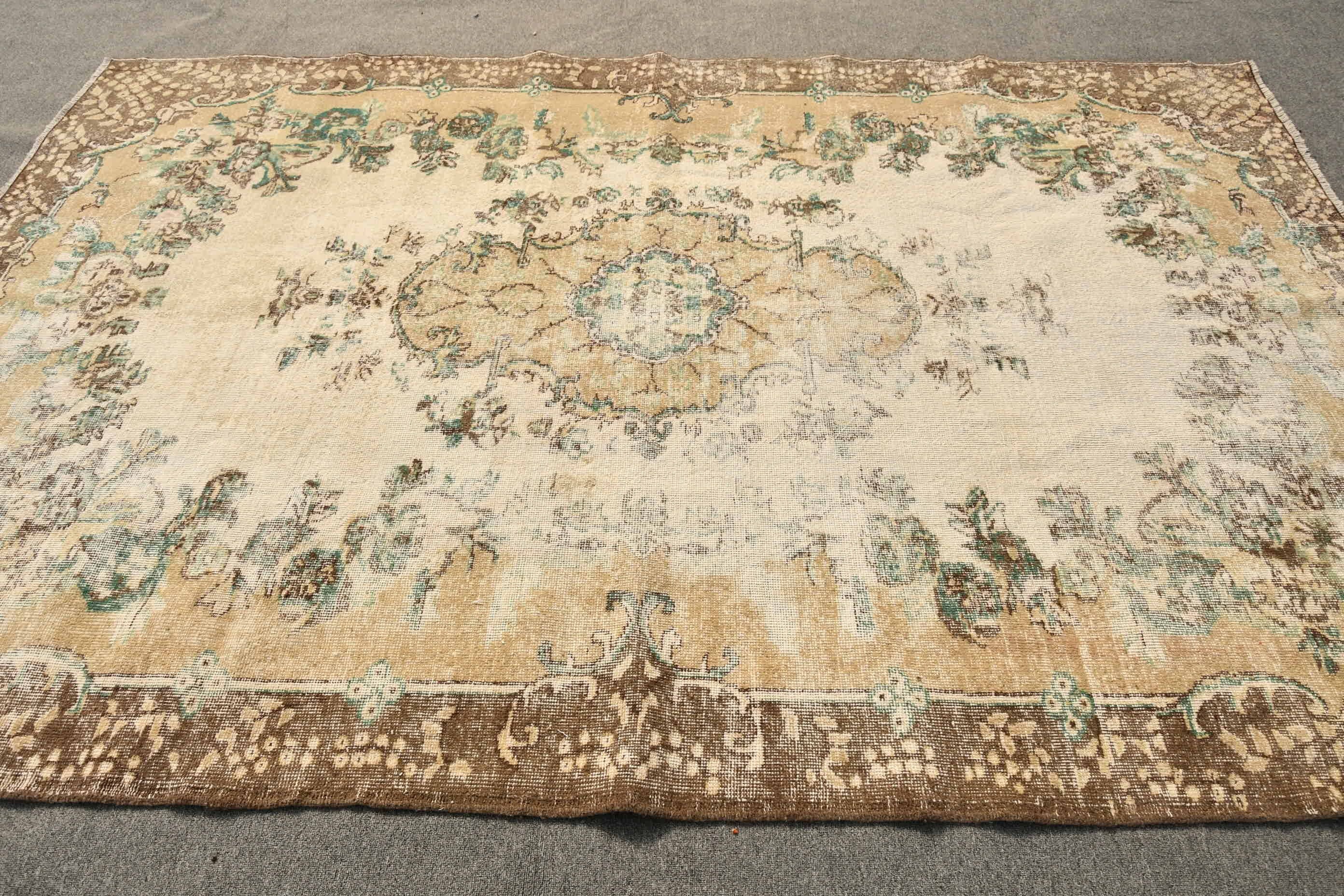 Bedroom Rug, Turkish Rug, Nomadic Rug, Dining Room Rugs, Kitchen Rugs, Beige Wool Rugs, Anatolian Rug, Vintage Rugs, 6.4x9.3 ft Large Rugs