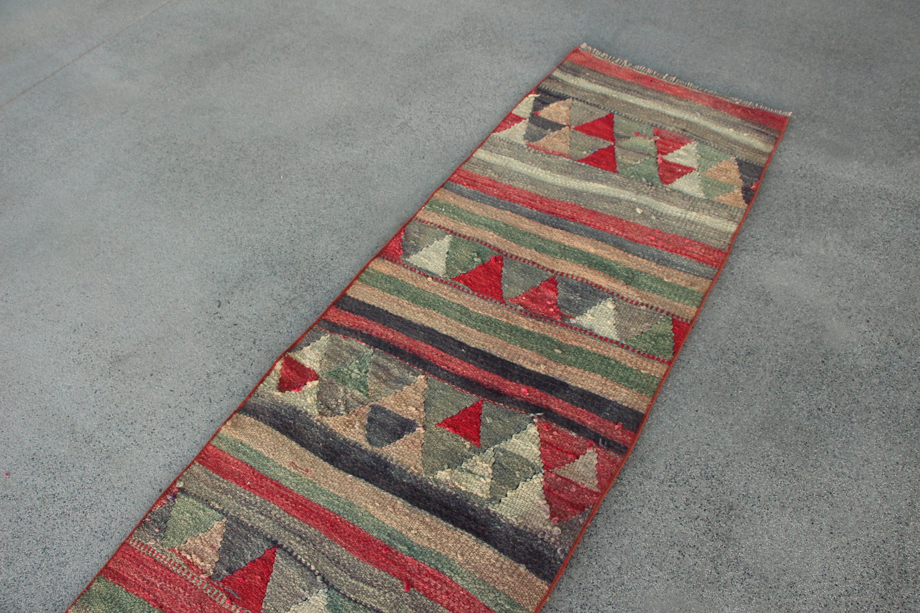 Vintage Rug, Floor Rug, Green Cool Rug, 2.2x8.9 ft Runner Rug, Rugs for Kitchen, Turkish Rug, Kilim, Hand Knotted Rug, Stair Rug, Cool Rug