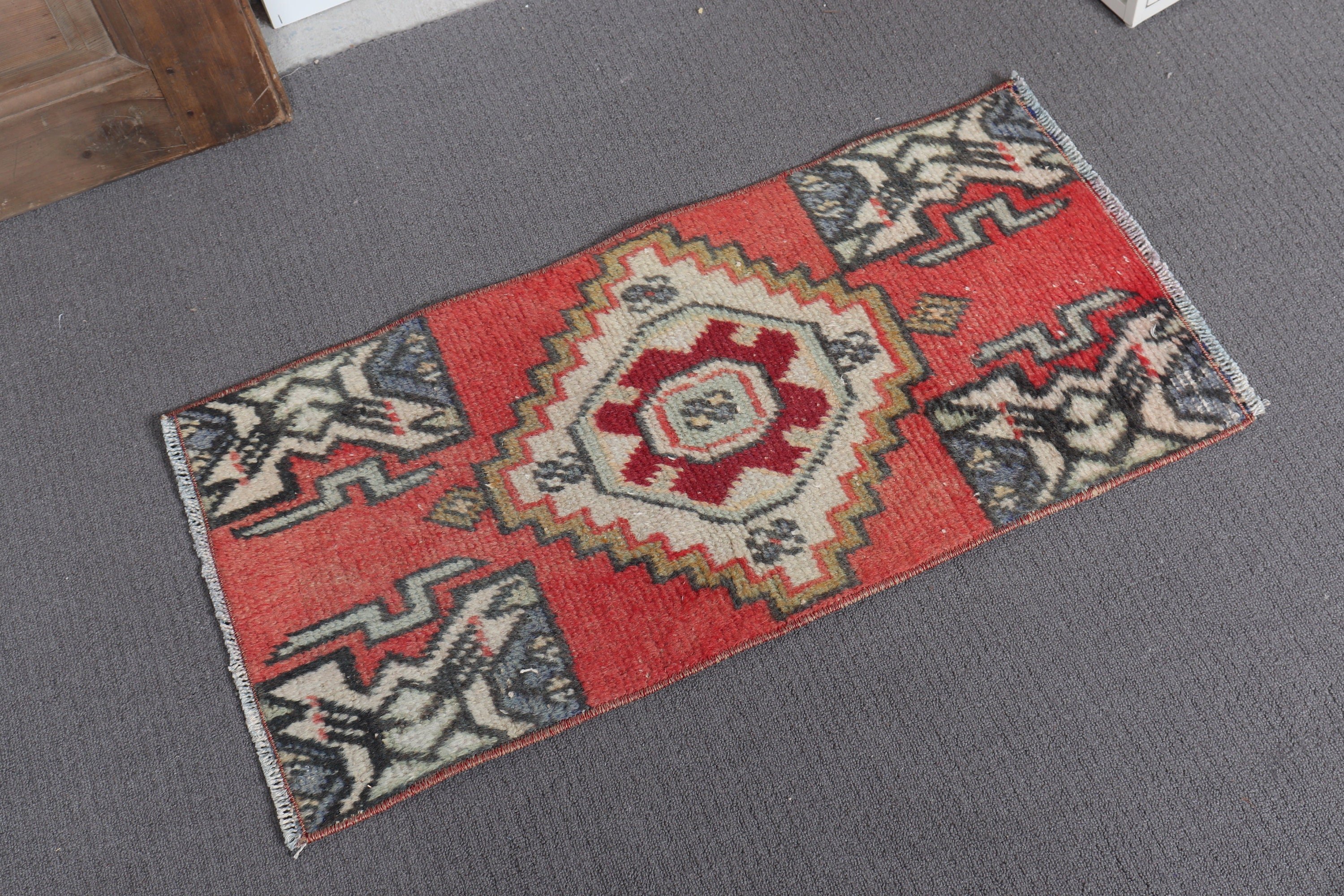 1.3x2.7 ft Small Rug, Kitchen Rugs, Turkish Rug, Rugs for Bedroom, Red Floor Rug, Wall Hanging Rugs, Entry Rug, Vintage Rugs