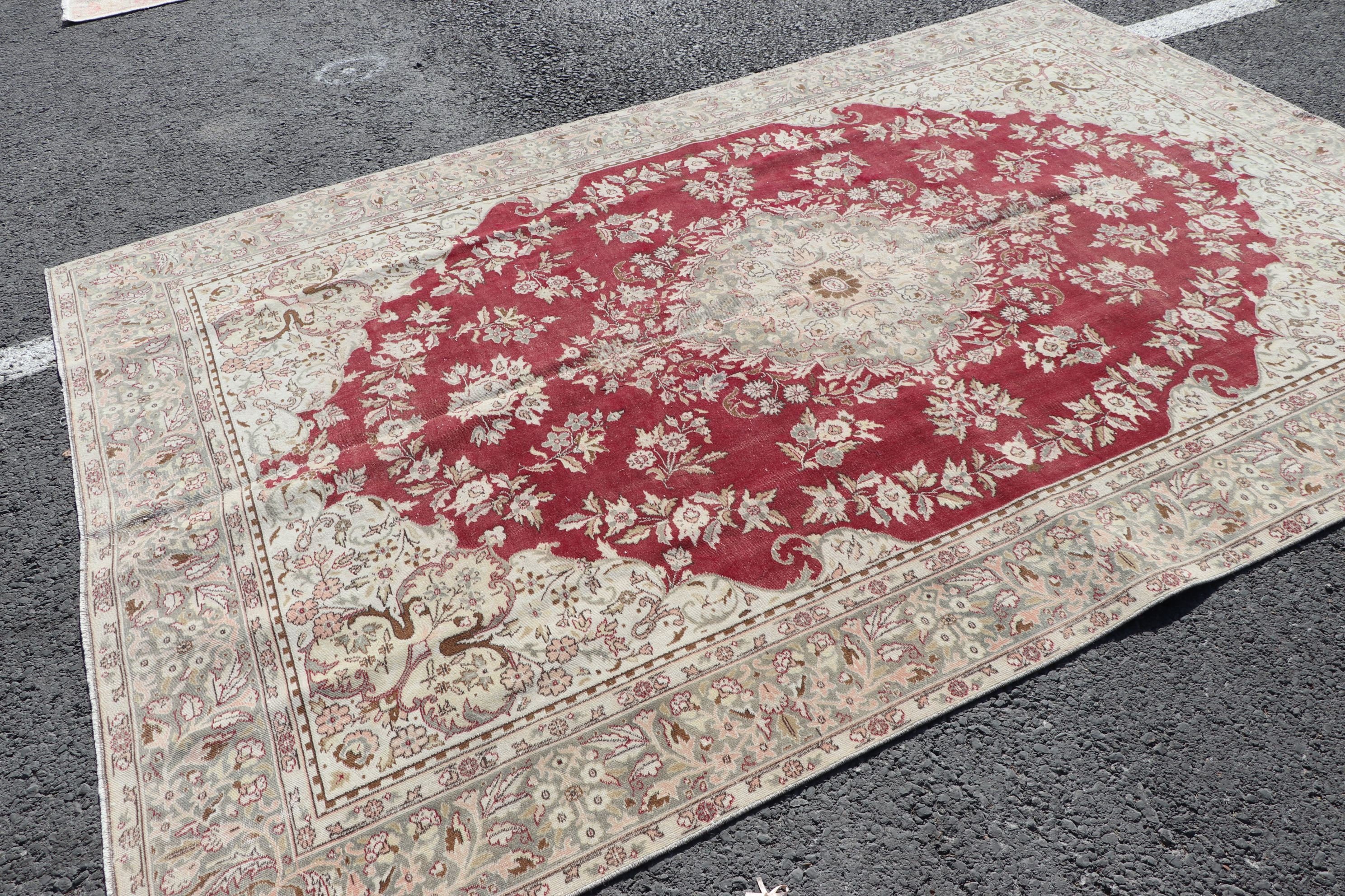 Hand Woven Rugs, Turkish Rug, Red Antique Rug, Vintage Rug, Salon Rug, Moroccan Rug, Living Room Rug, Anatolian Rugs, 6.3x9.5 ft Large Rug