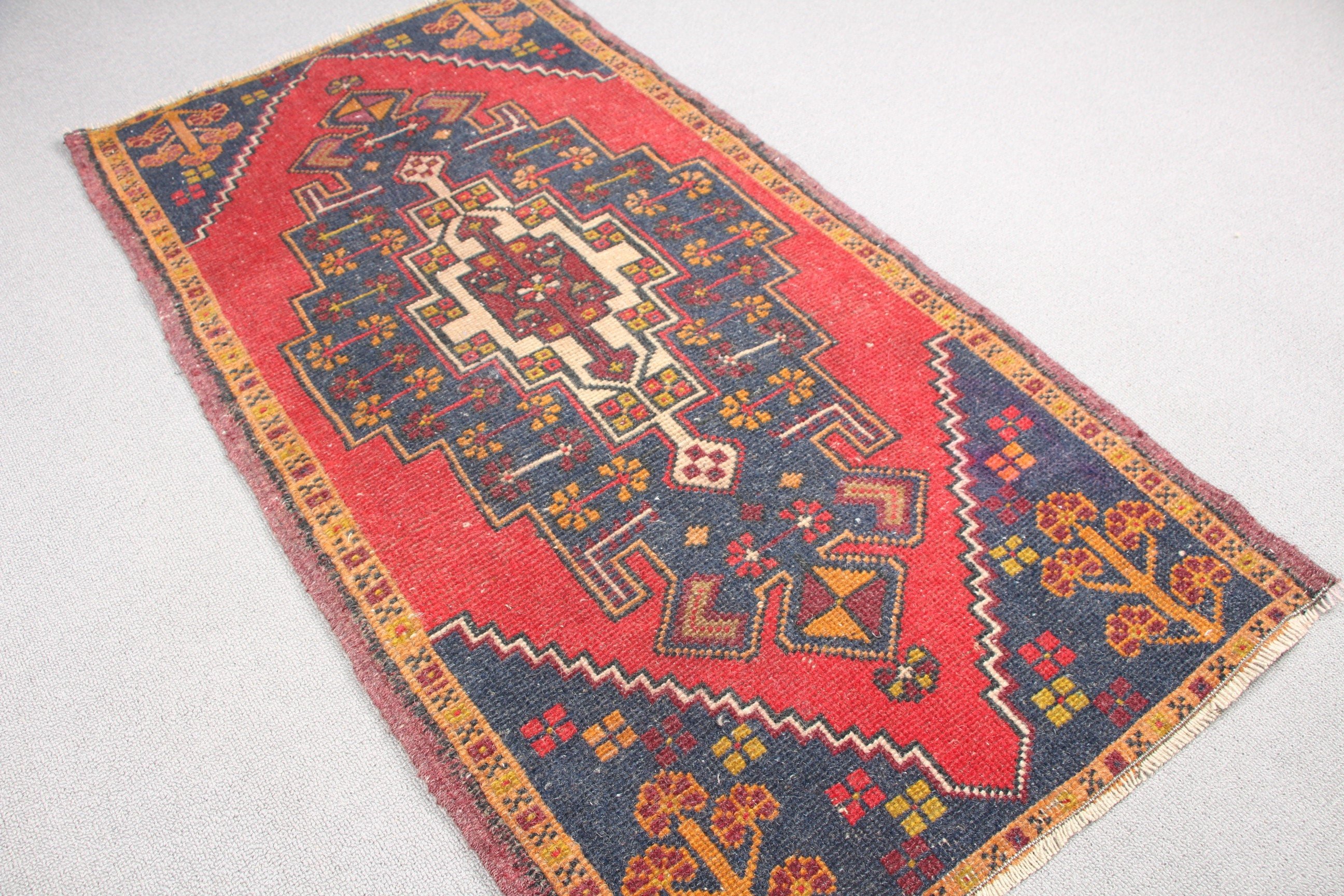 Anatolian Rugs, Red Floor Rug, 1.8x3.5 ft Small Rugs, Vintage Rug, Floor Rugs, Door Mat Rug, Rugs for Nursery, Turkish Rugs, Bedroom Rug