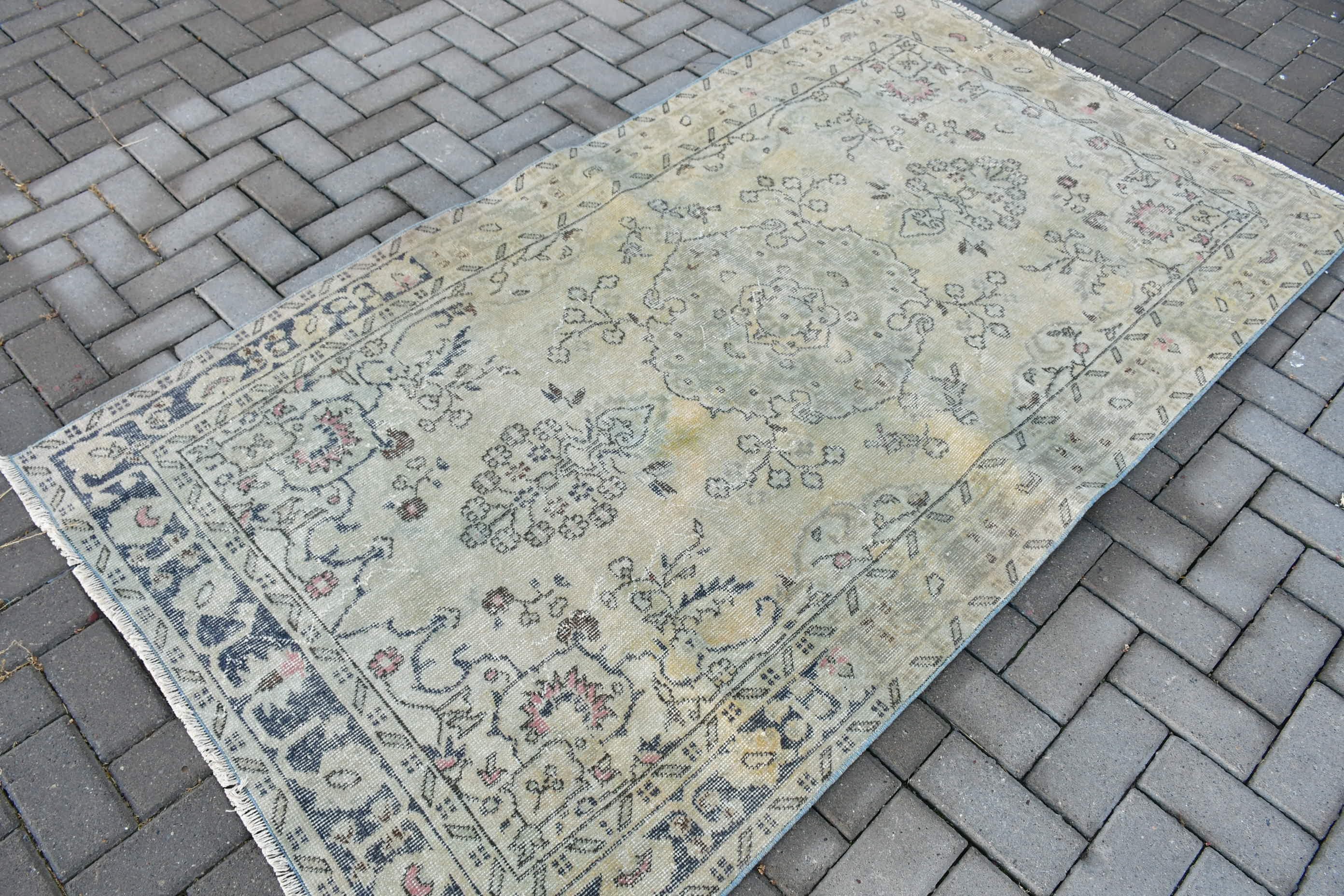 Vintage Halı, 3,9x7 ft Alan Halısı, Oturma Odası Halıları, Oryantal Halı, Pastel Halılar, Oushak Halıları, Bej Yatak Odası Halısı, İç Mekan Halısı, Türk Halısı