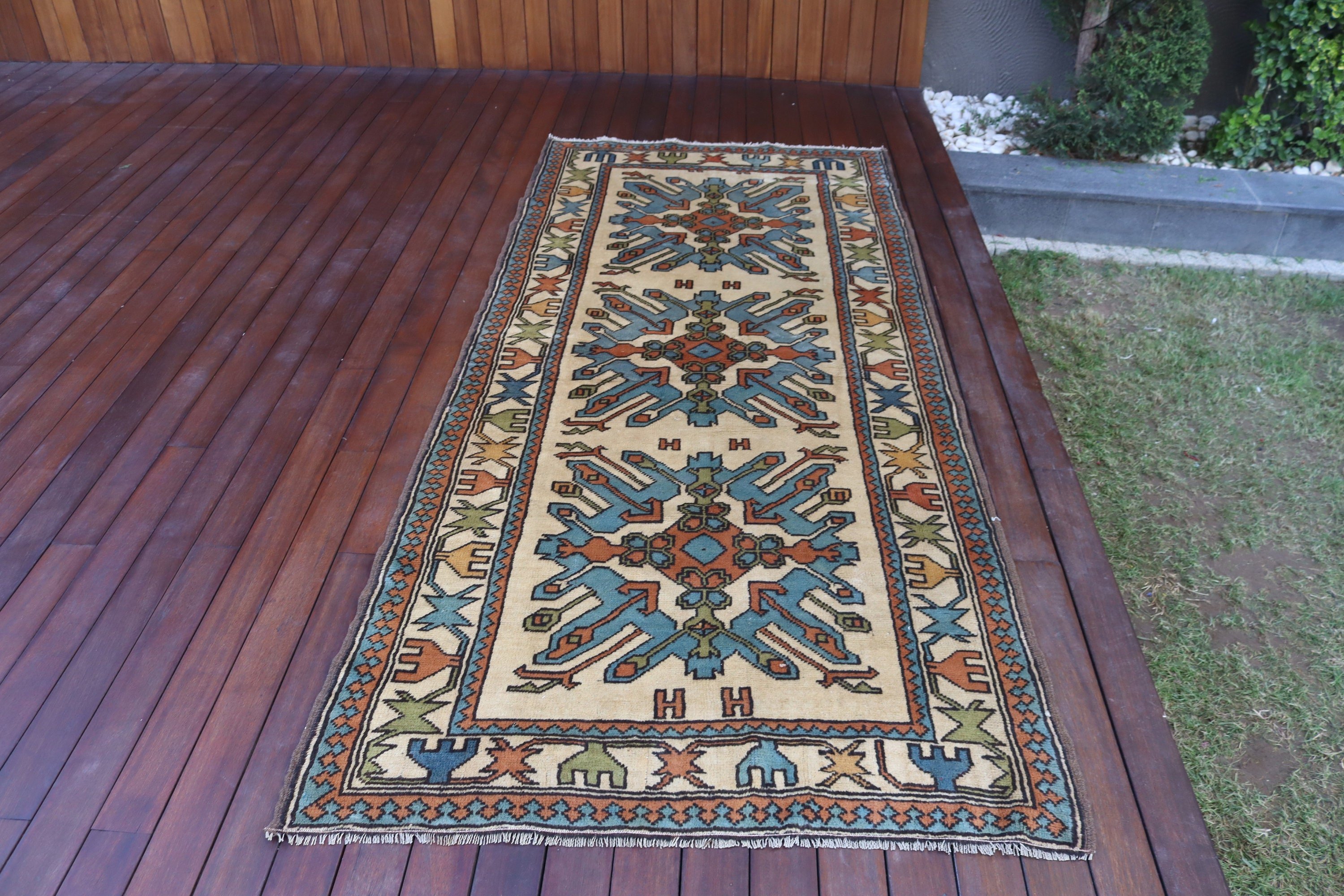 Vintage Halı, 3,7x8,4 ft Alan Halısı, Açıklama Halısı, Bej Nötr Halılar, Türk Halıları, Alan Halıları, Boho Alan Halısı, Soğuk Halılar, İç Mekan Halısı