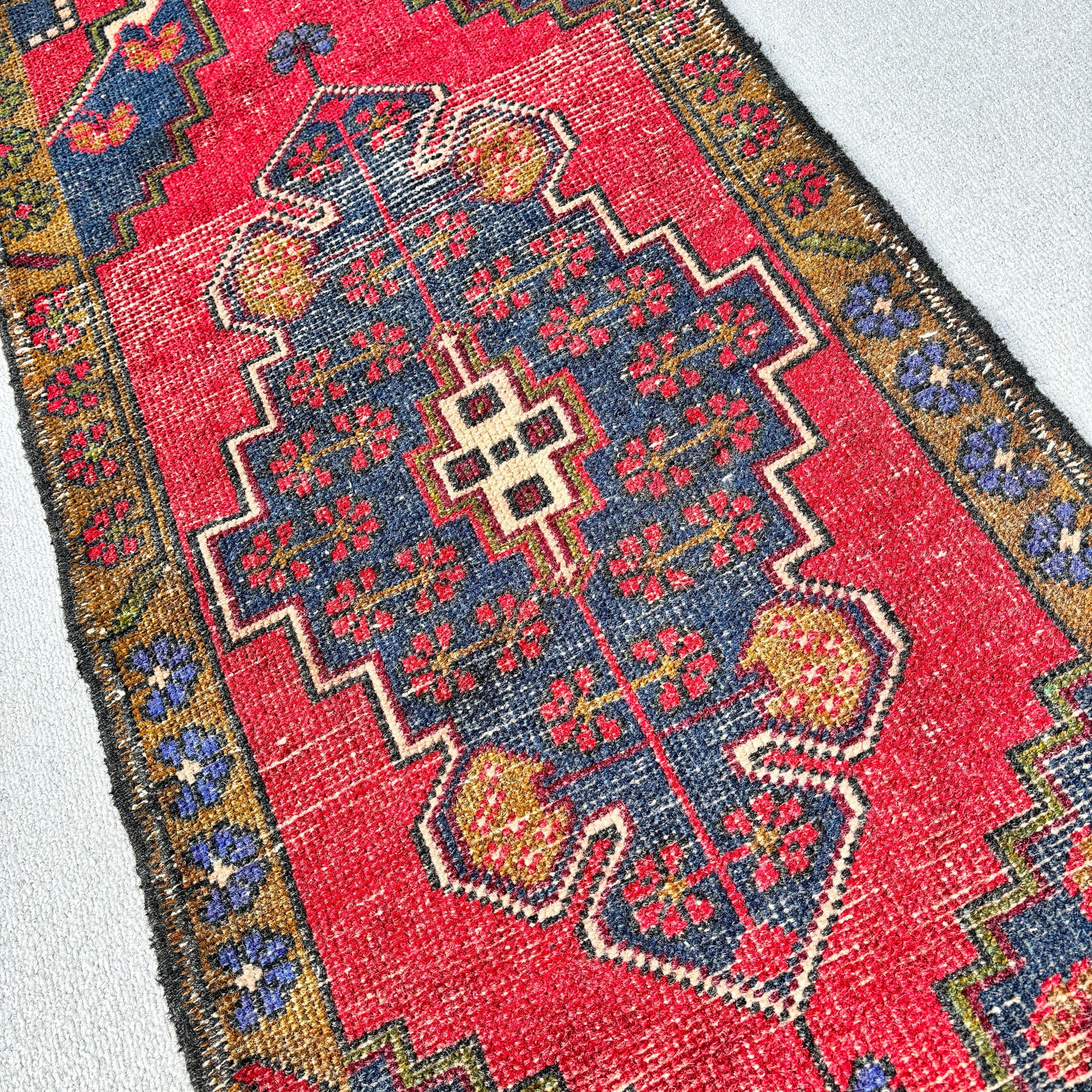 Kitchen Rug, Red Anatolian Rugs, 1.7x3.7 ft Small Rug, Door Mat Rug, Turkish Rug, Bedroom Rug, Aztec Rug, Vintage Rugs