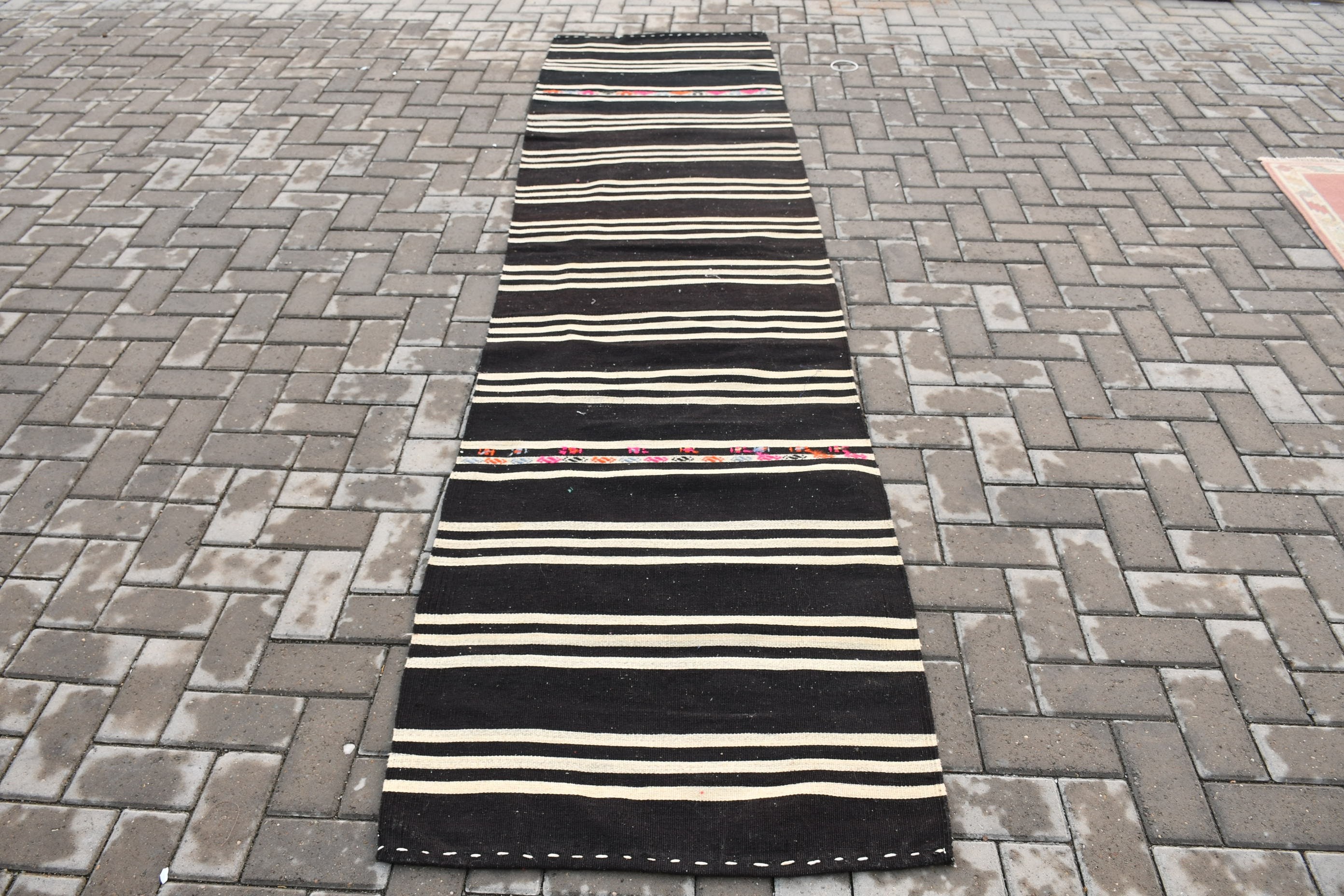 Rugs for Corridor, Vintage Rug, Turkish Rug, Black Floor Rug, Anatolian Rugs, Stair Rug, 2.6x10.3 ft Runner Rug, Oushak Rug, Old Rug, Kilim