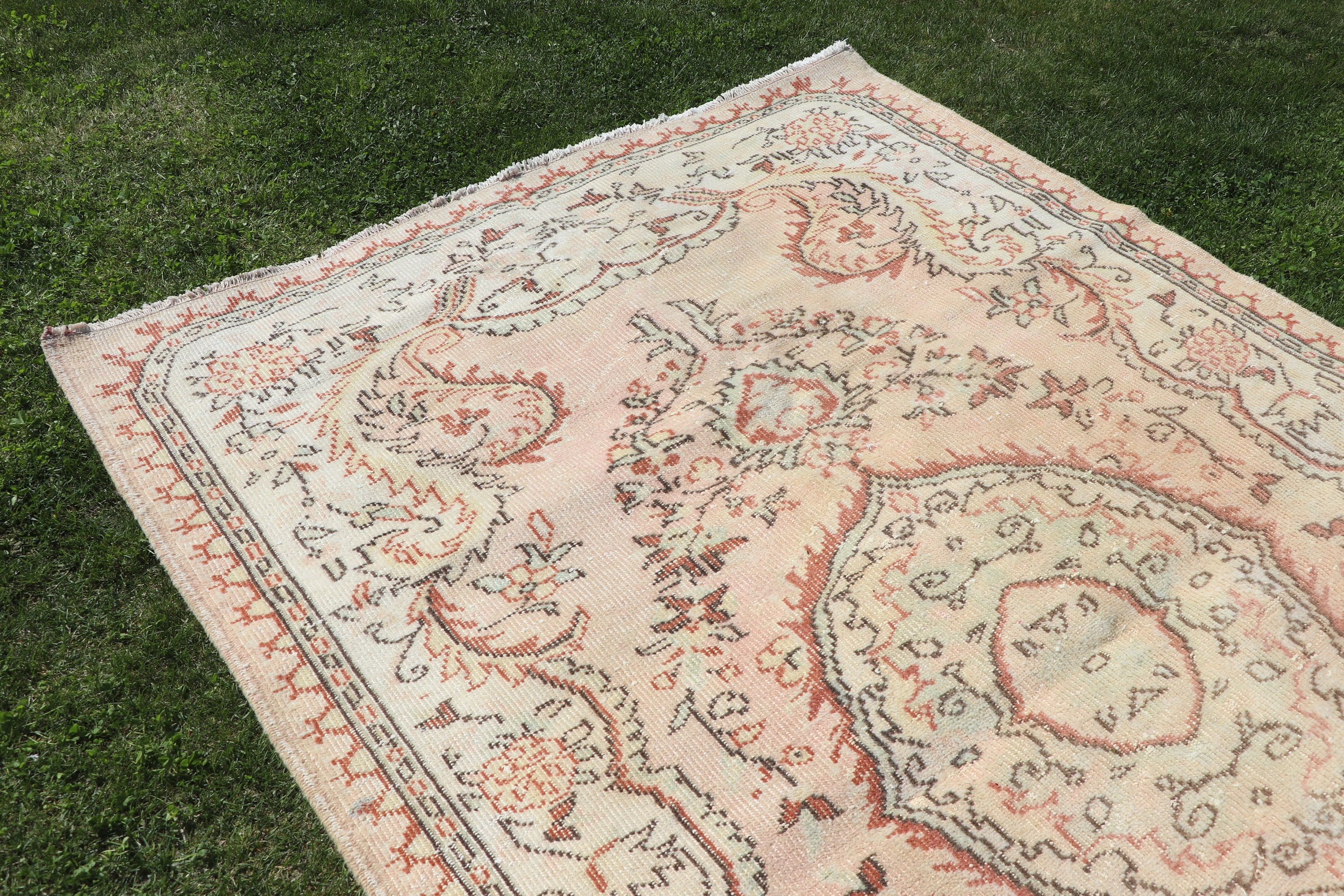 5.4x8.5 ft Büyük Halı, Türk Halısı, Büyük Oushak Halıları, Vintage Halı, El Dokuma Halı, Oturma Odası Halıları, Bej Oryantal Halı, Geometrik Halılar